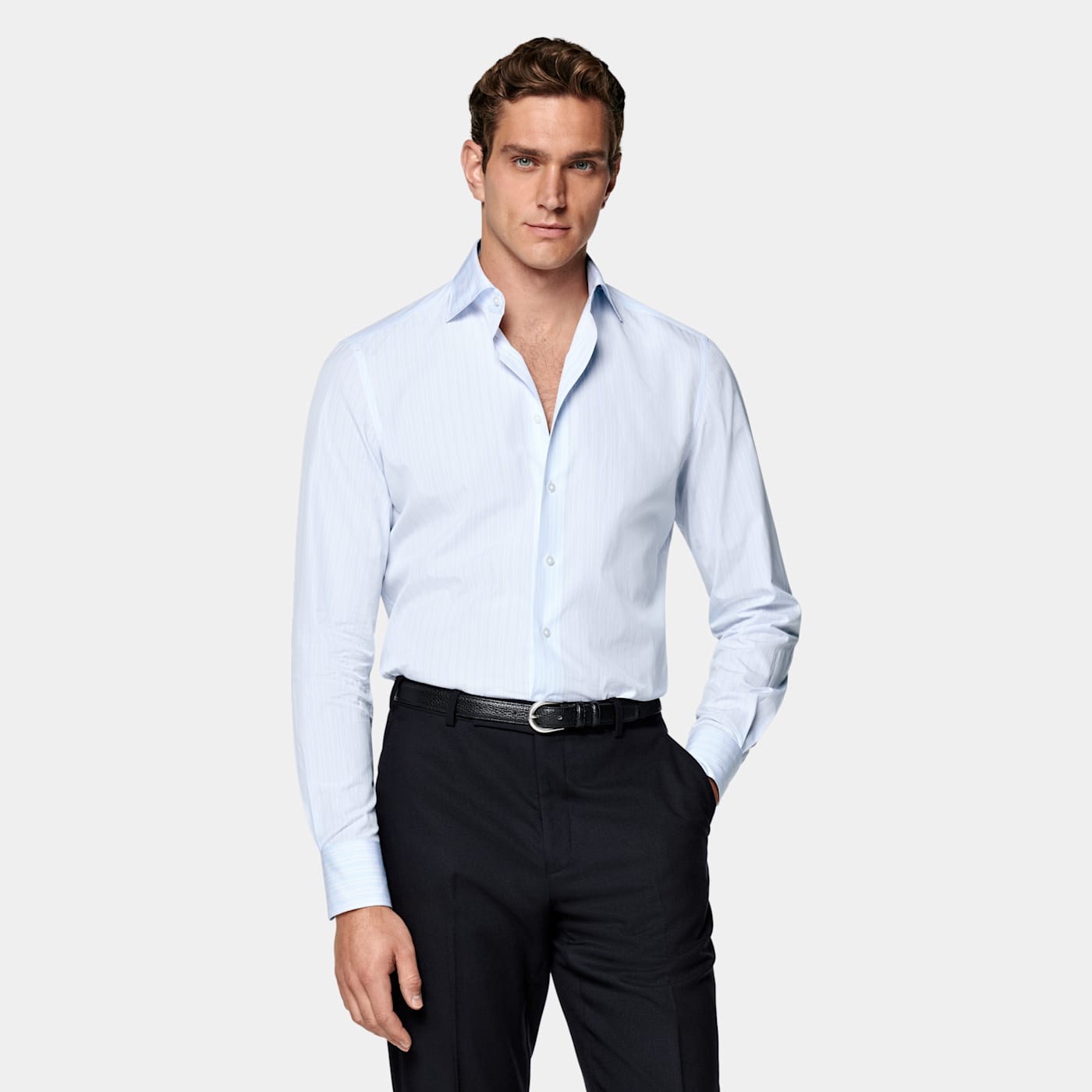 Suitsupply Light Blue Striped Tailored Fit Shirt