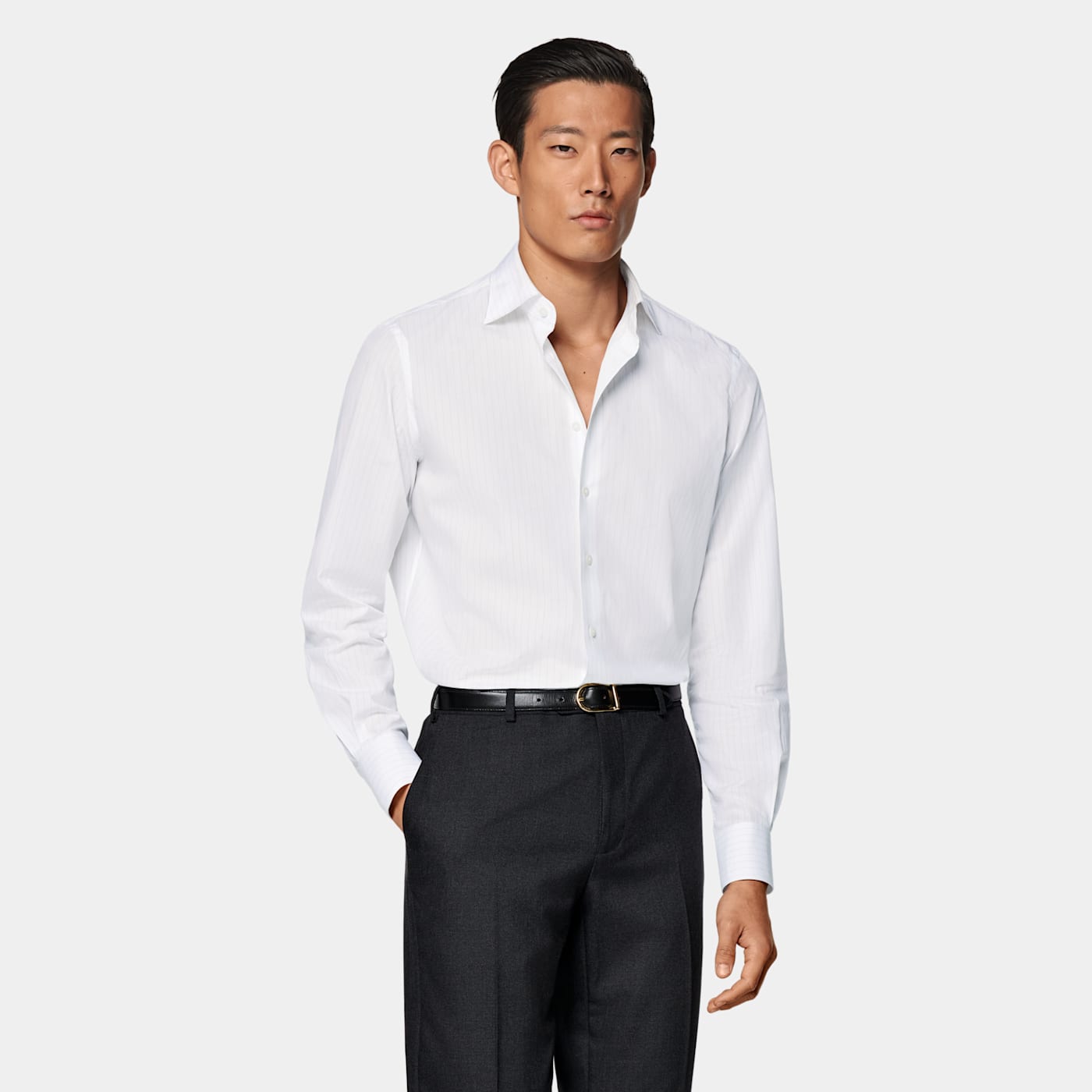 Suitsupply Light Grey Striped Poplin Tailored Fit Shirt