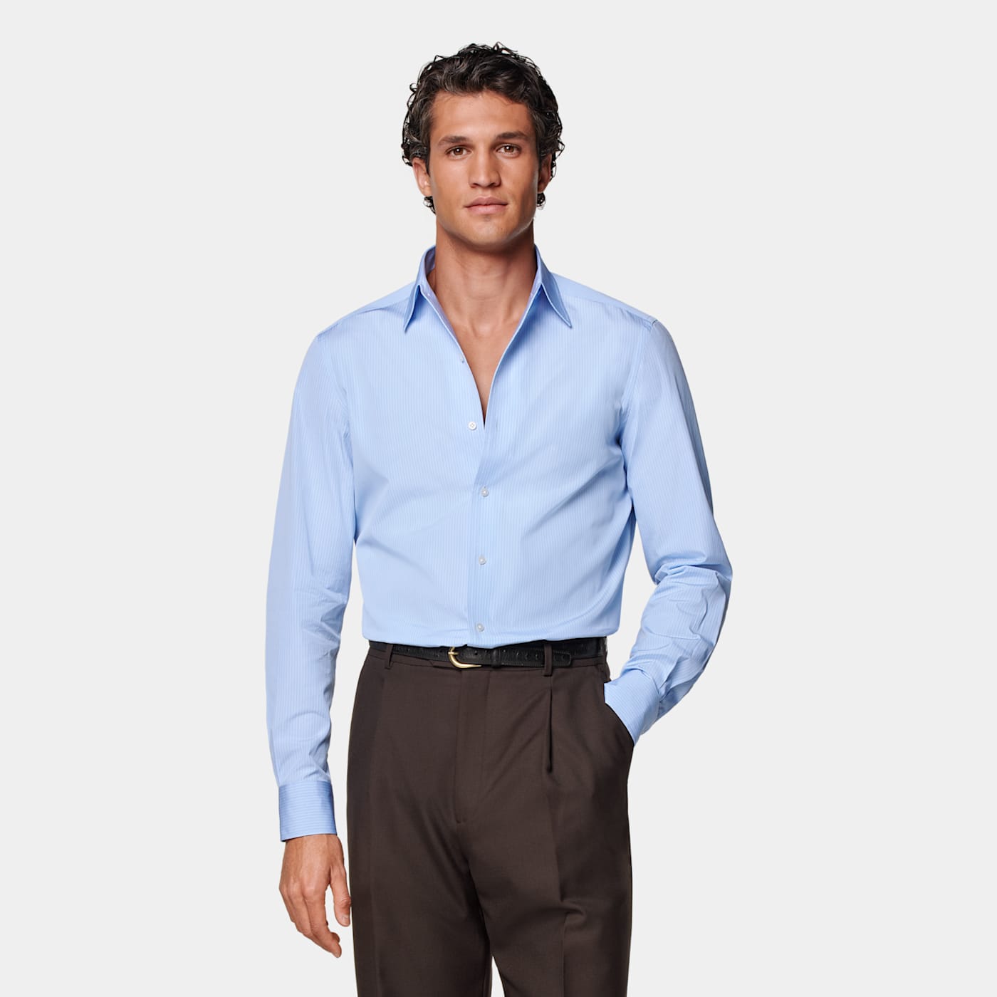 Suitsupply Mid Blue Striped Tailored Fit Shirt