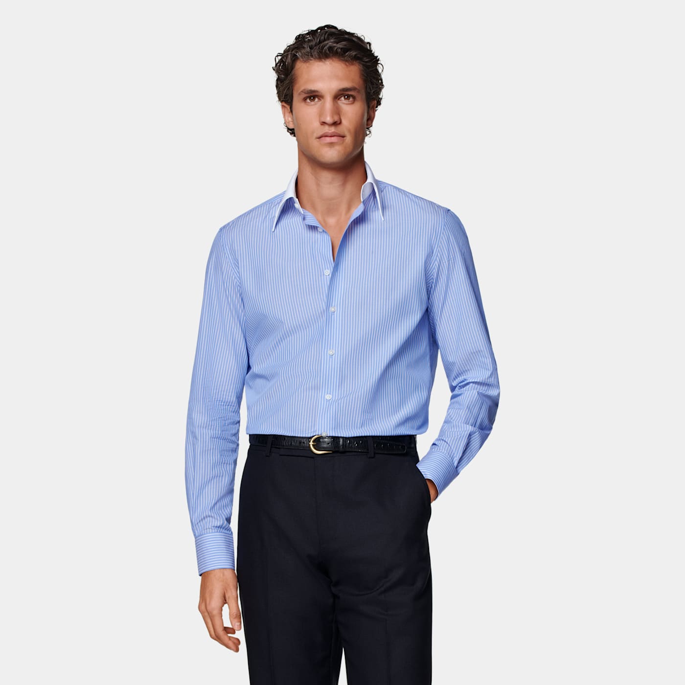 Suitsupply Light Blue Striped Tailored Fit Shirt