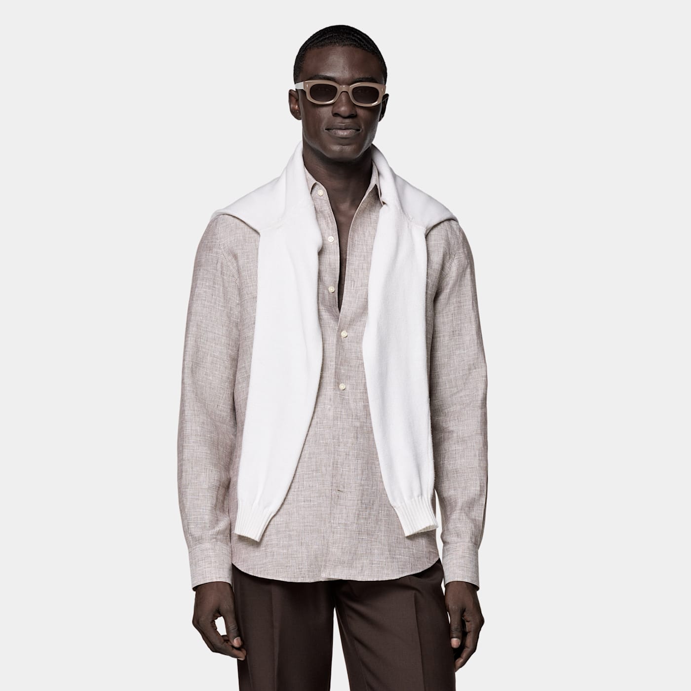 Suitsupply Brown Striped Linen Shirt