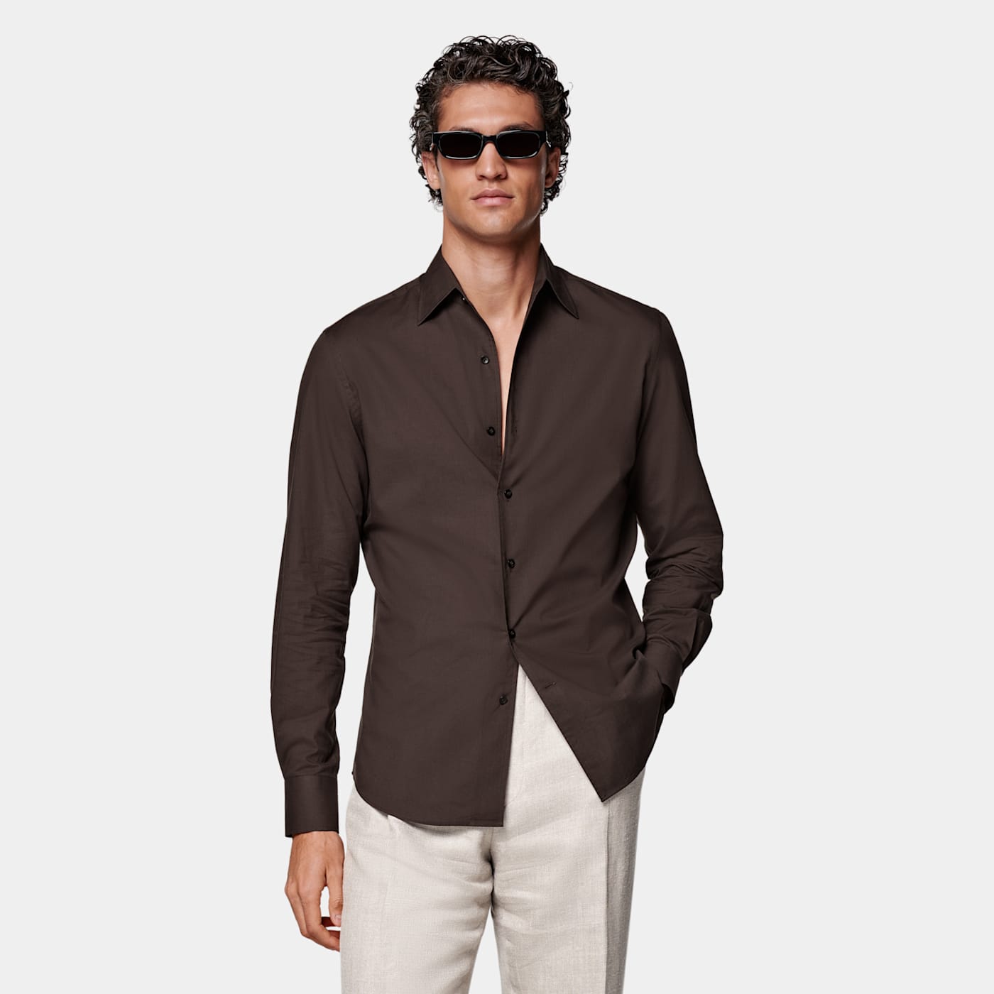 Suitsupply Brown Tailored Fit Shirt
