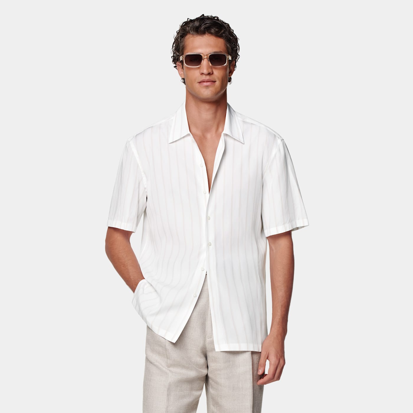 Suitsupply White Striped Short Sleeve Shirt