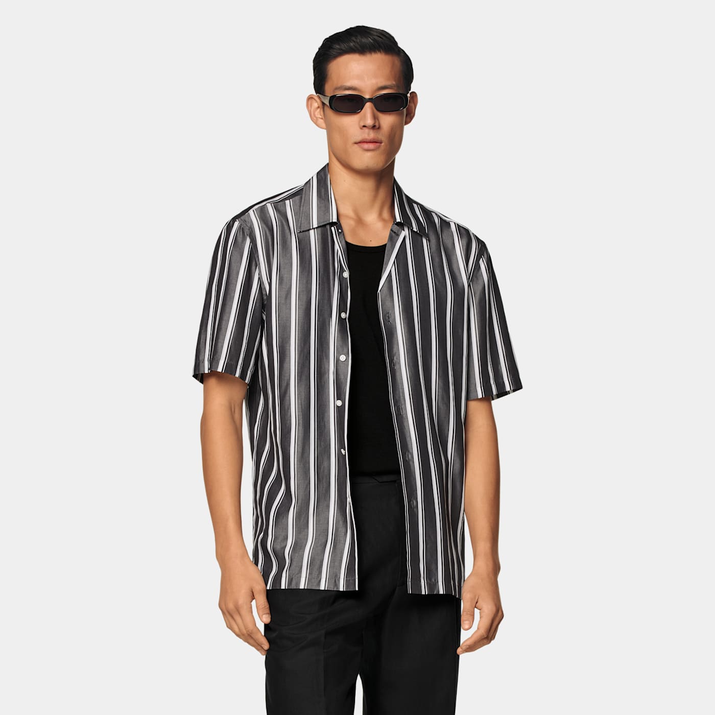 Suitsupply Black Striped Short Sleeve Shirt