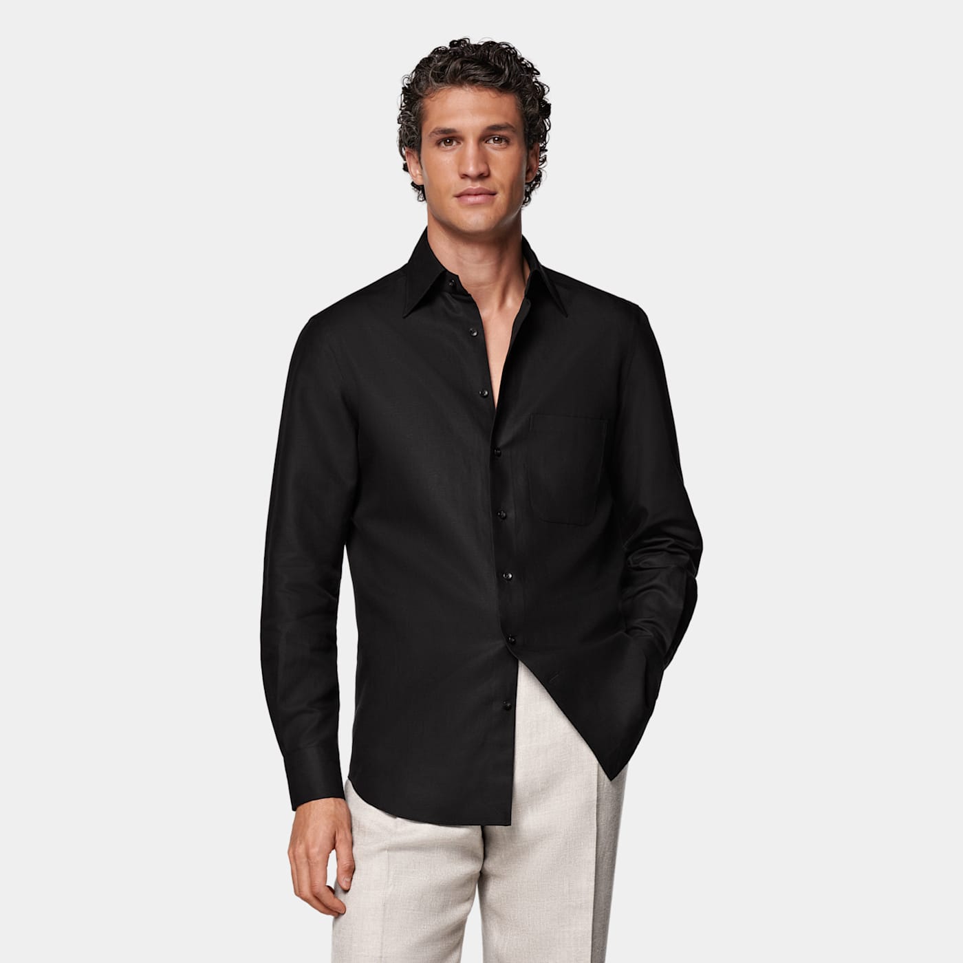 Suitsupply Black Lyocell Linen Cotton Overshirt