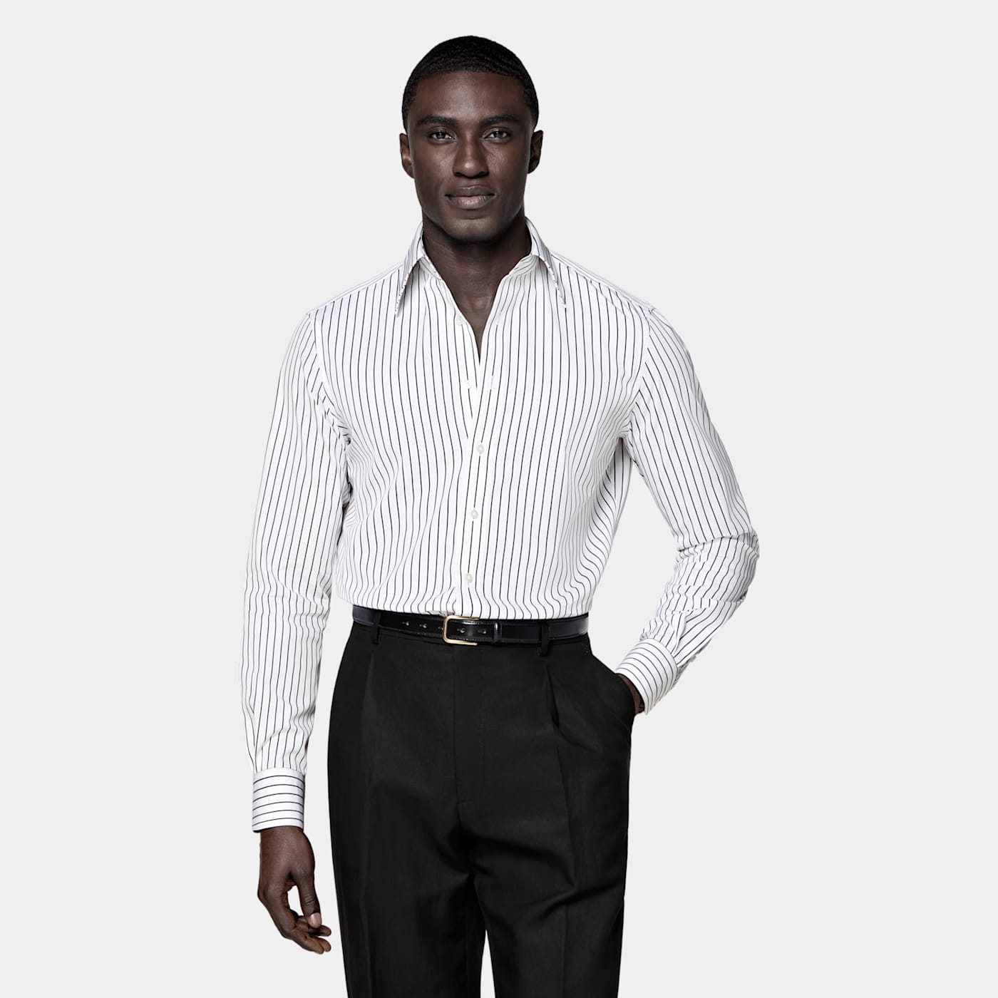 Suitsupply Black Striped Point Collar Shirt