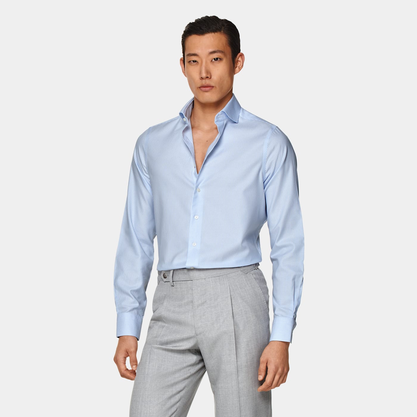 Suitsupply Light Blue Striped Oxford Extra Slim Fit Shirt