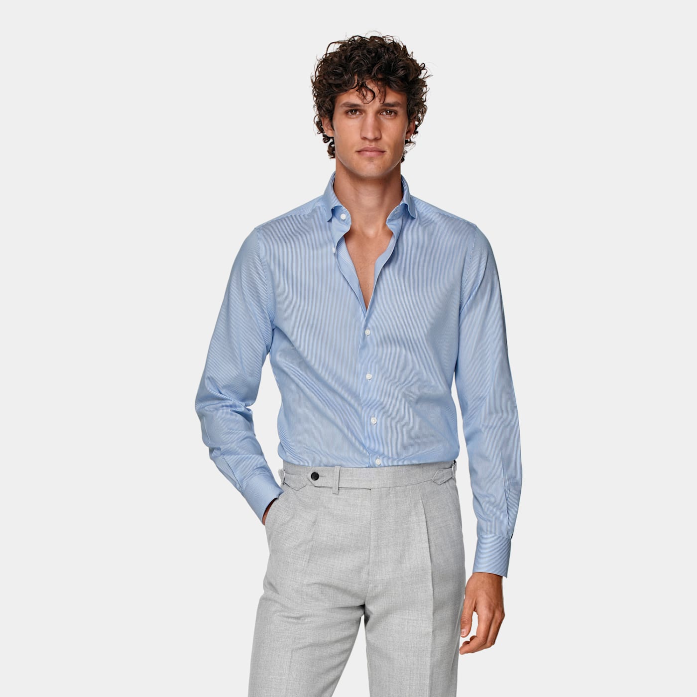 Suitsupply Mid Blue Striped Twill Extra Slim Fit Shirt