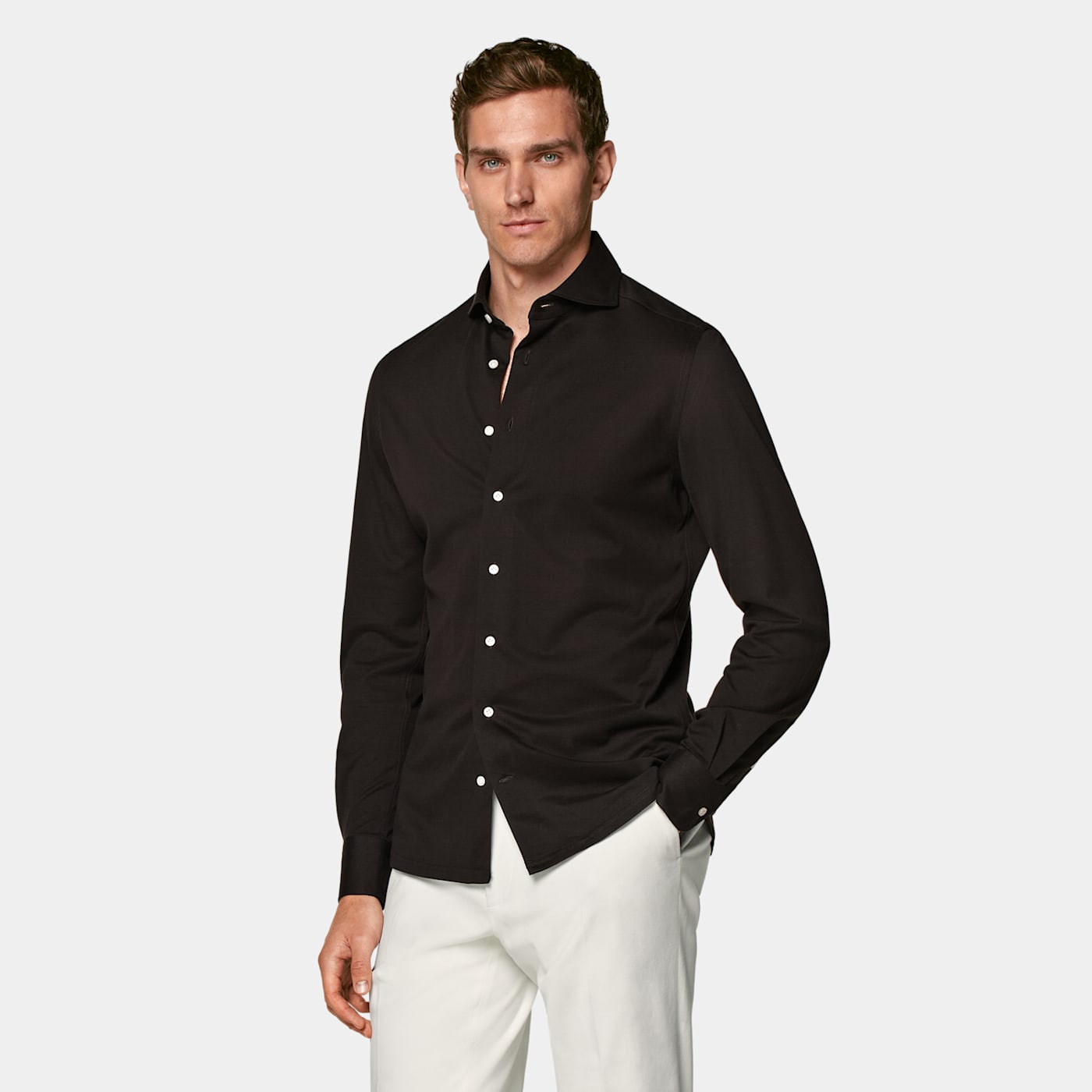 Suitsupply Dark Brown Extra Slim Fit Shirt In Black