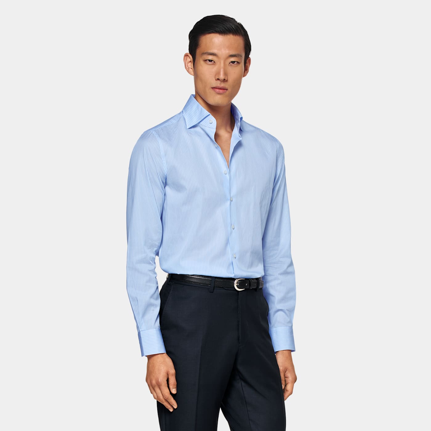 Suitsupply Mid Blue Striped Poplin Slim Fit Shirt