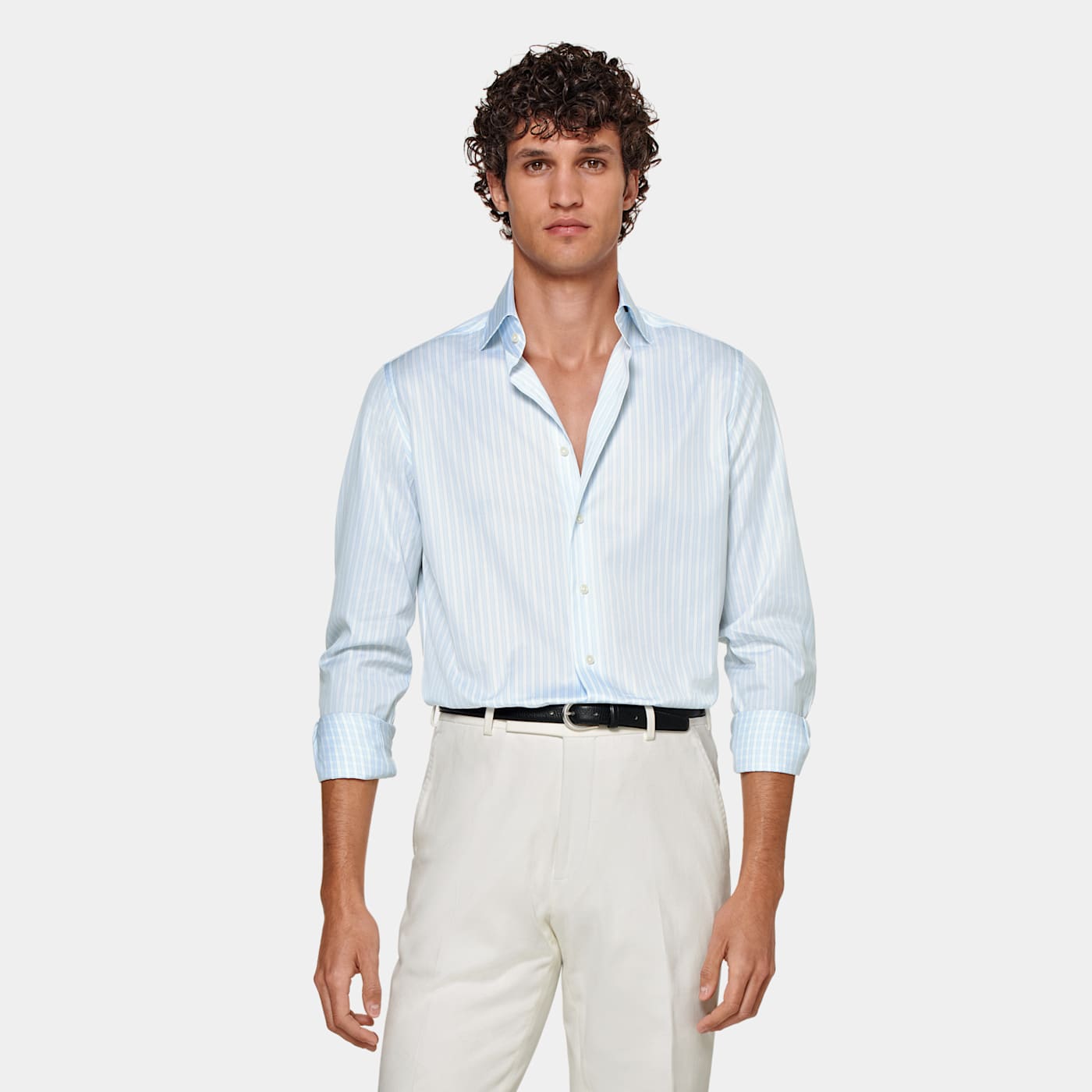 Shop Suitsupply Light Blue Striped Poplin Slim Fit Shirt