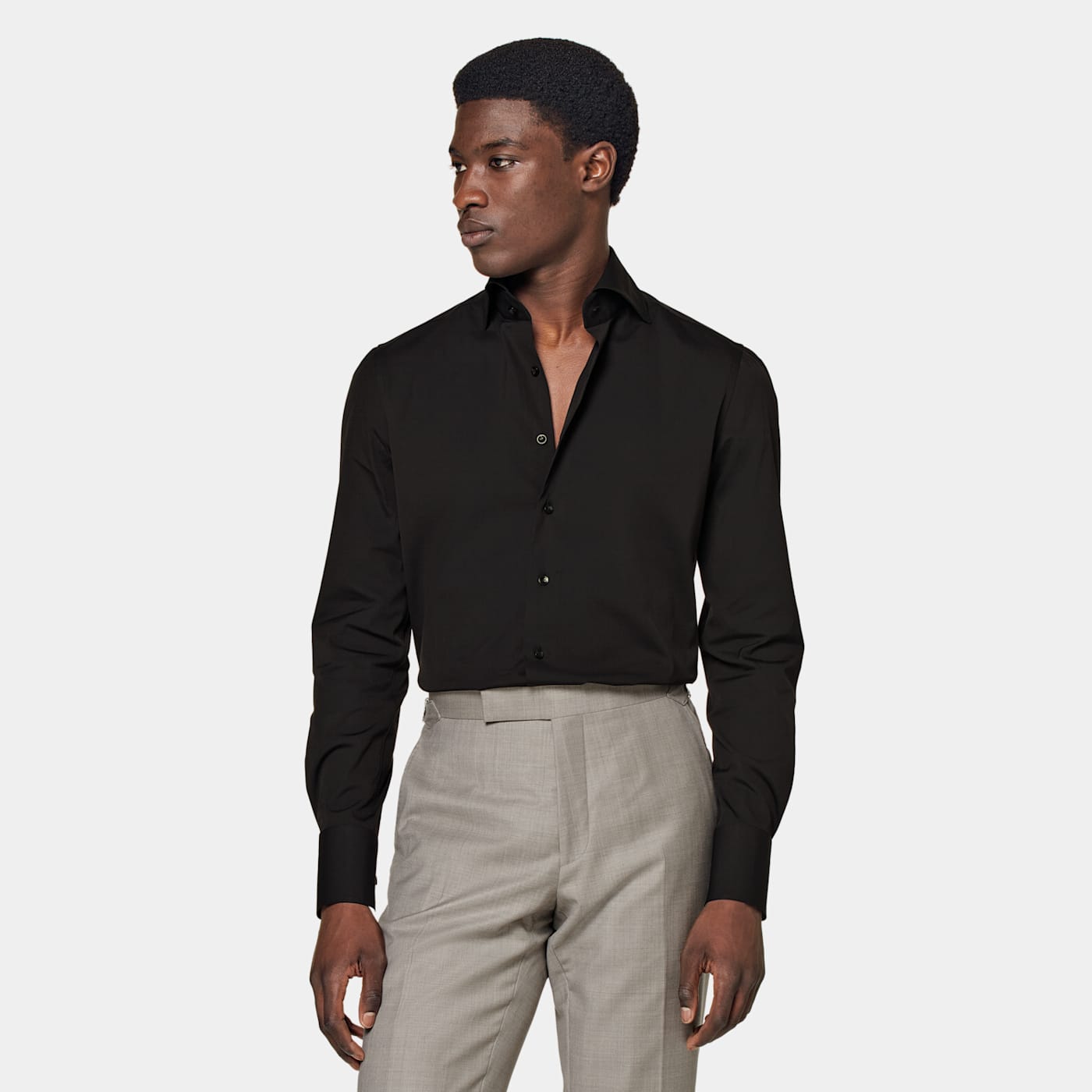 Suitsupply Dark Brown Poplin Extra Slim Fit Shirt In Black