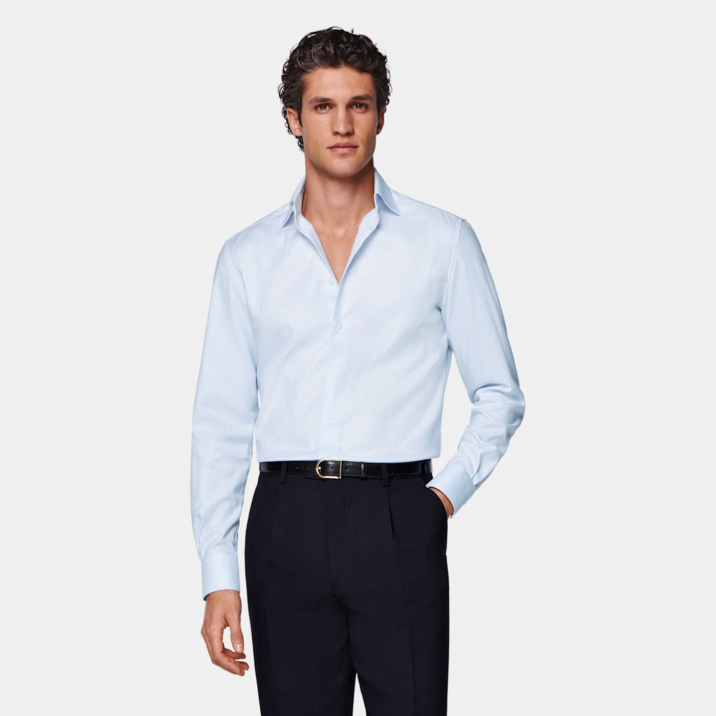 Suitsupply Light Blue Striped Widespread Collar Shirt