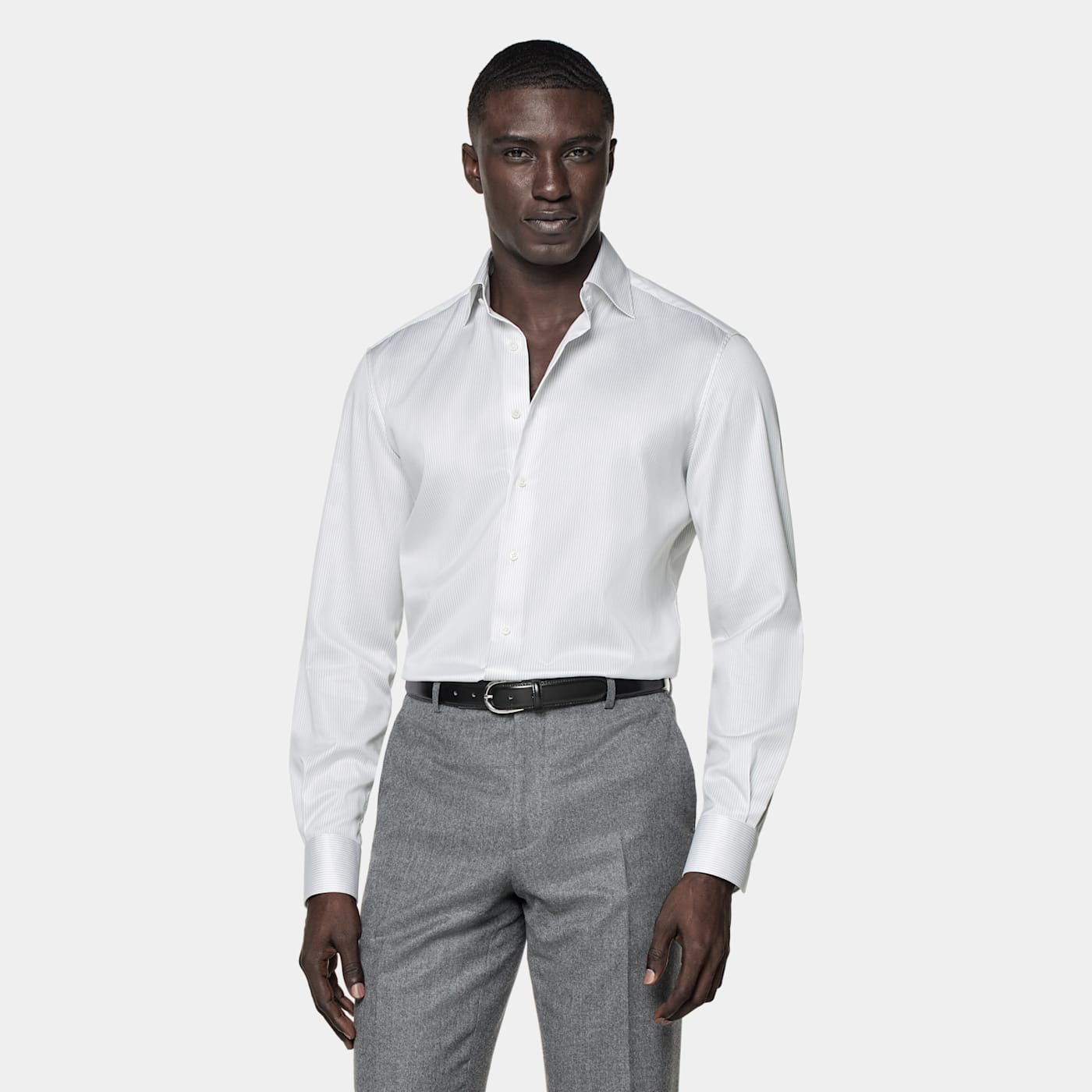 Suitsupply Grey Striped Twill Tailored Fit Shirt