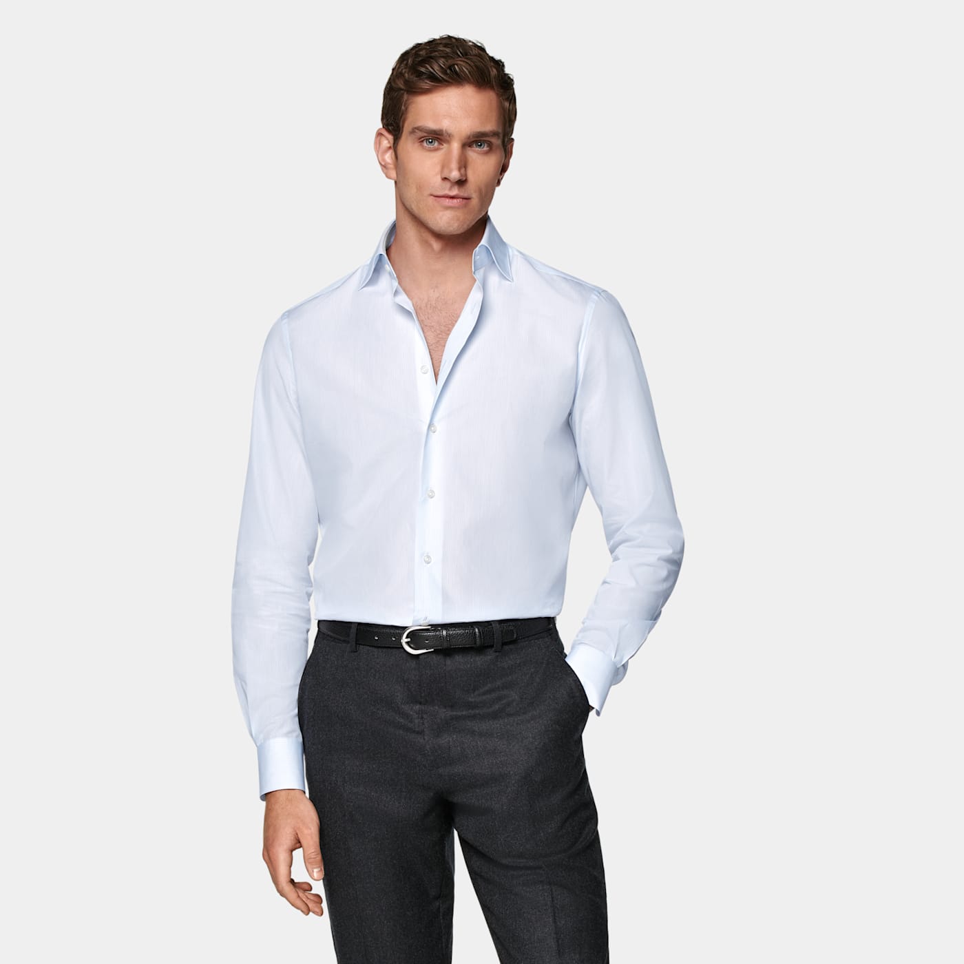 Suitsupply Chemise Coupe Tailored En Popeline Bleu Clair à Rayures