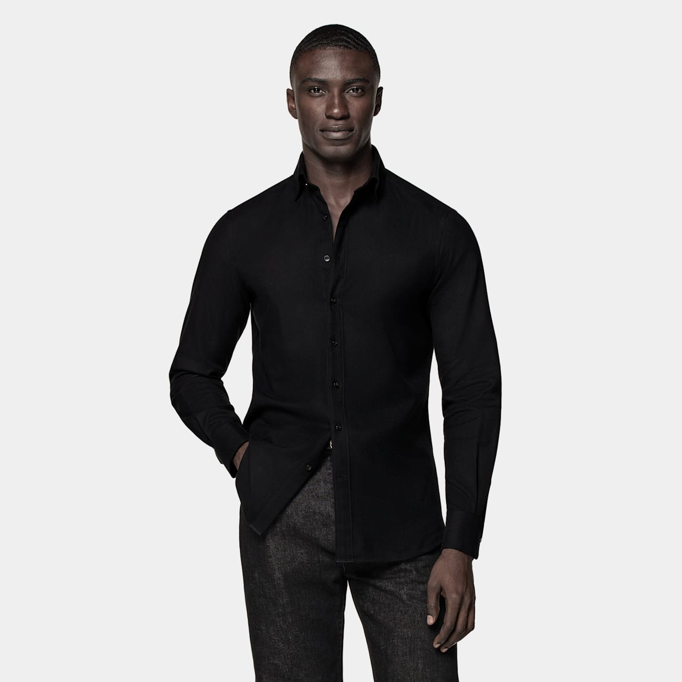 Suitsupply Black Cotton Flannel Shirt