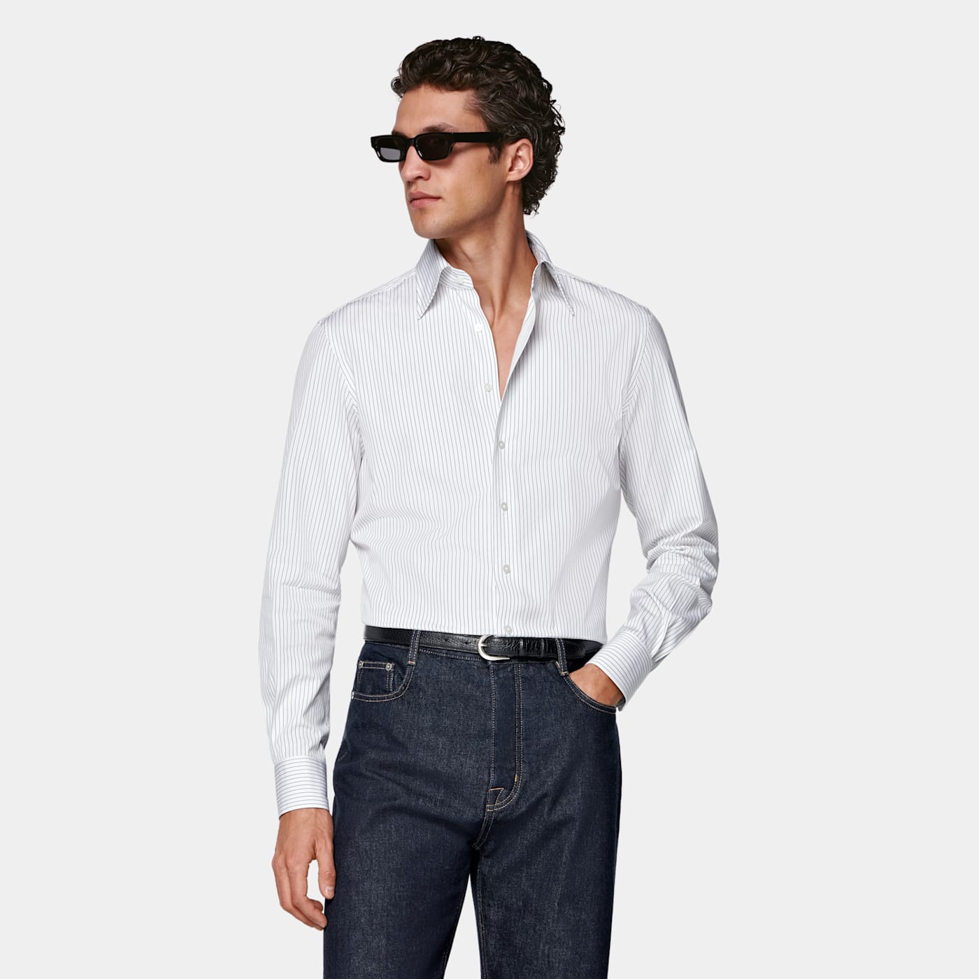 Suitsupply Chemise Blanche à Rayures à Col En Pointe