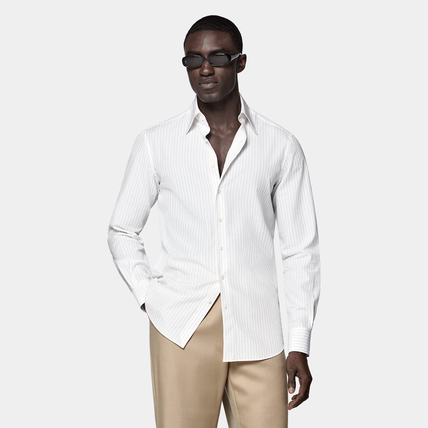 Suitsupply Sand Striped Point Collar Shirt In Sand