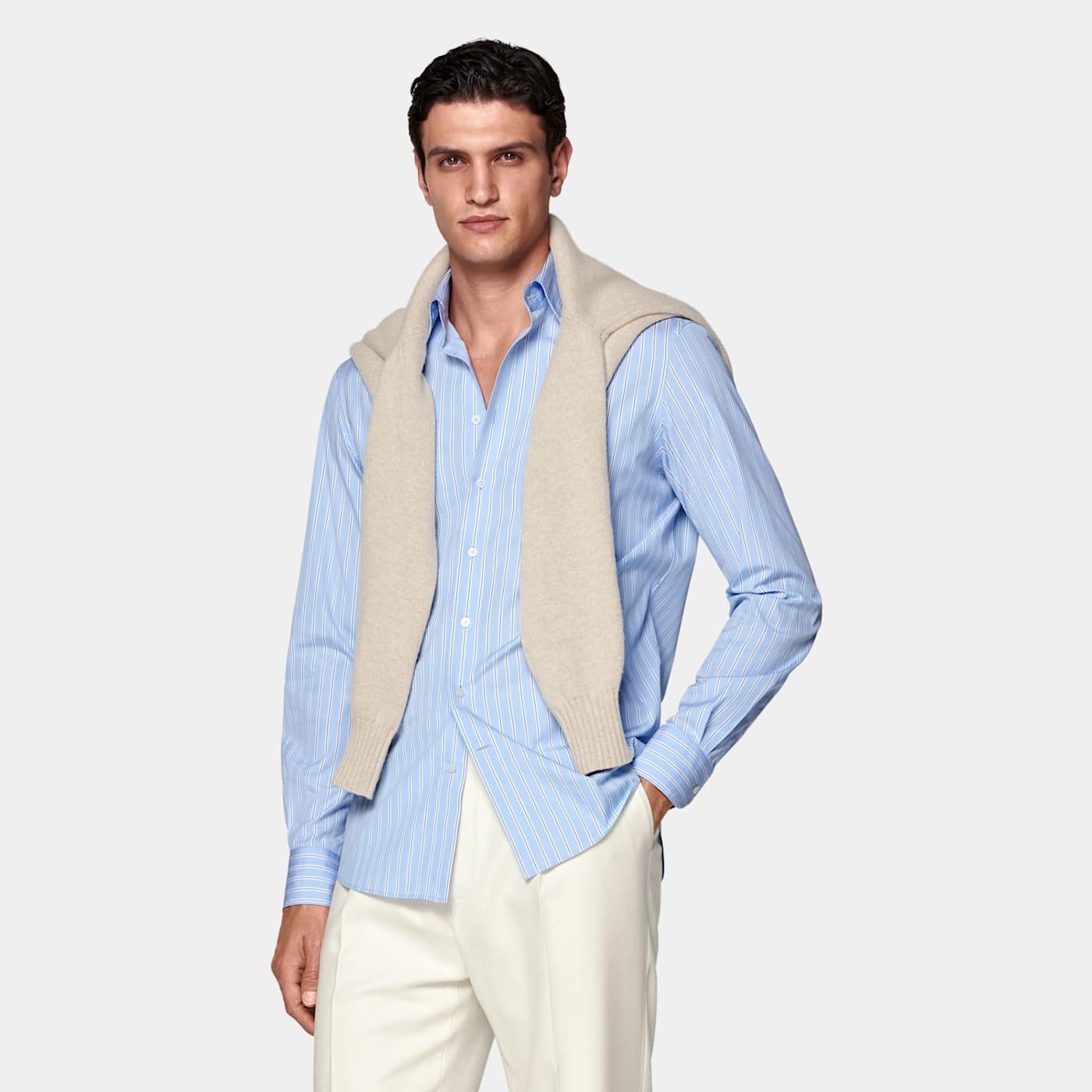 Suitsupply Blue Striped Point Collar Shirt In Blue