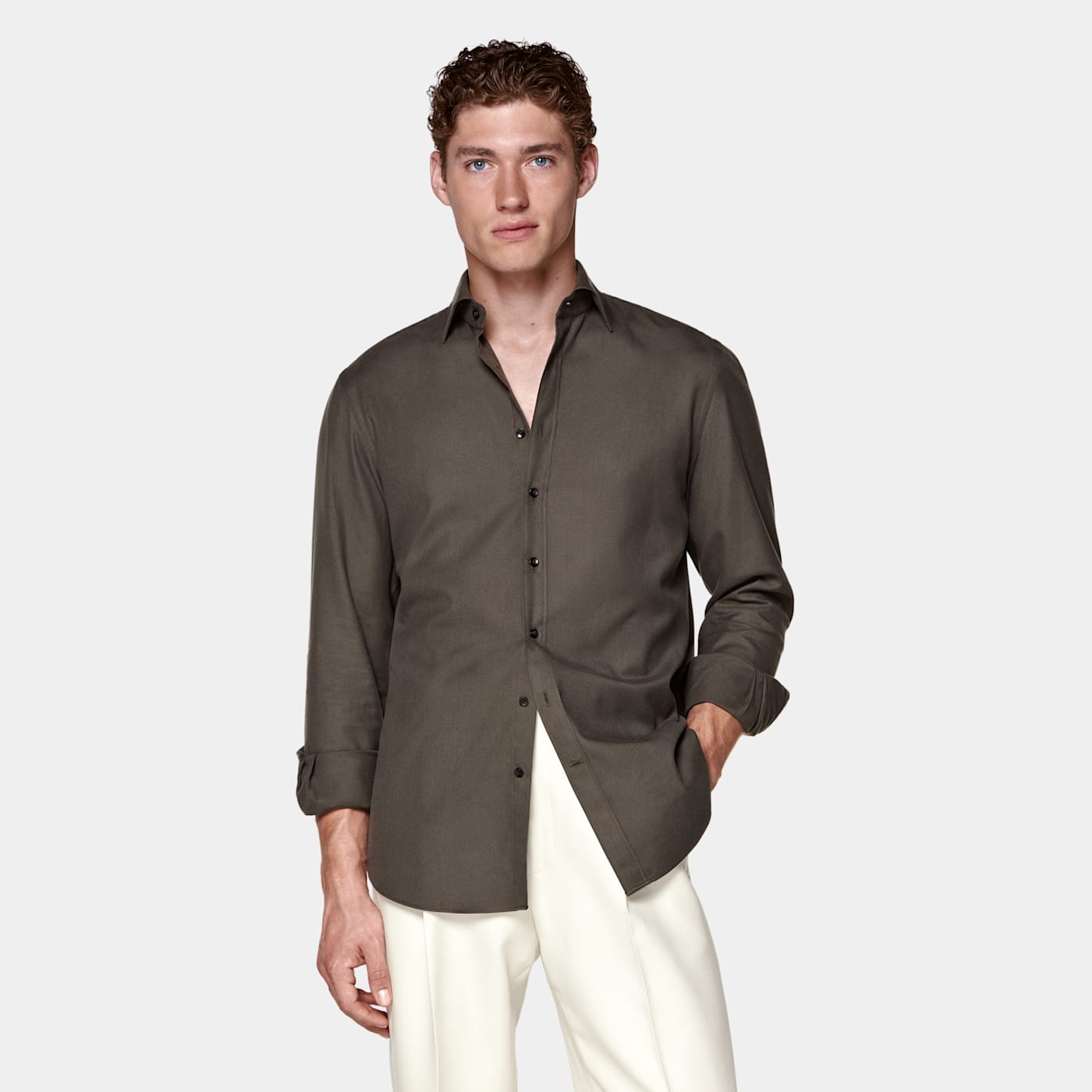 Suitsupply Chemise En Flanelle De Coton Verte