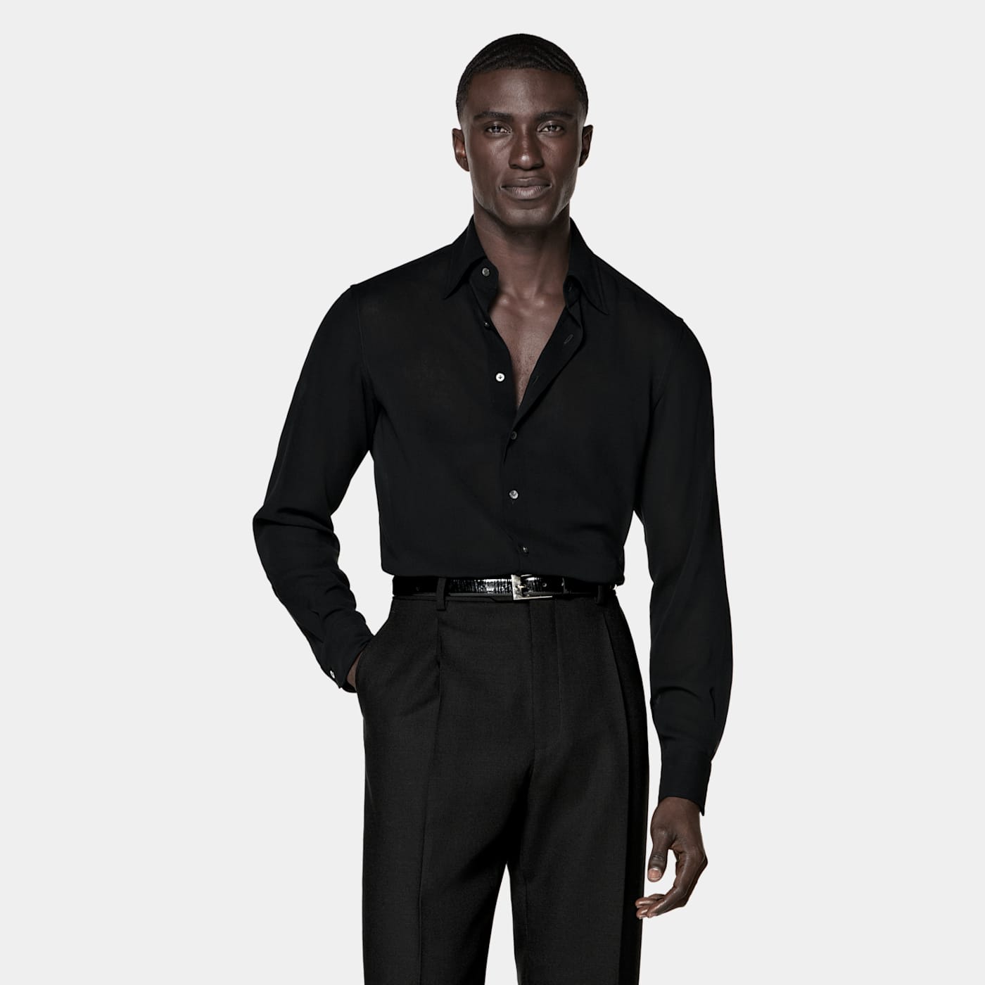 Suitsupply Black Wool Shirt In Black