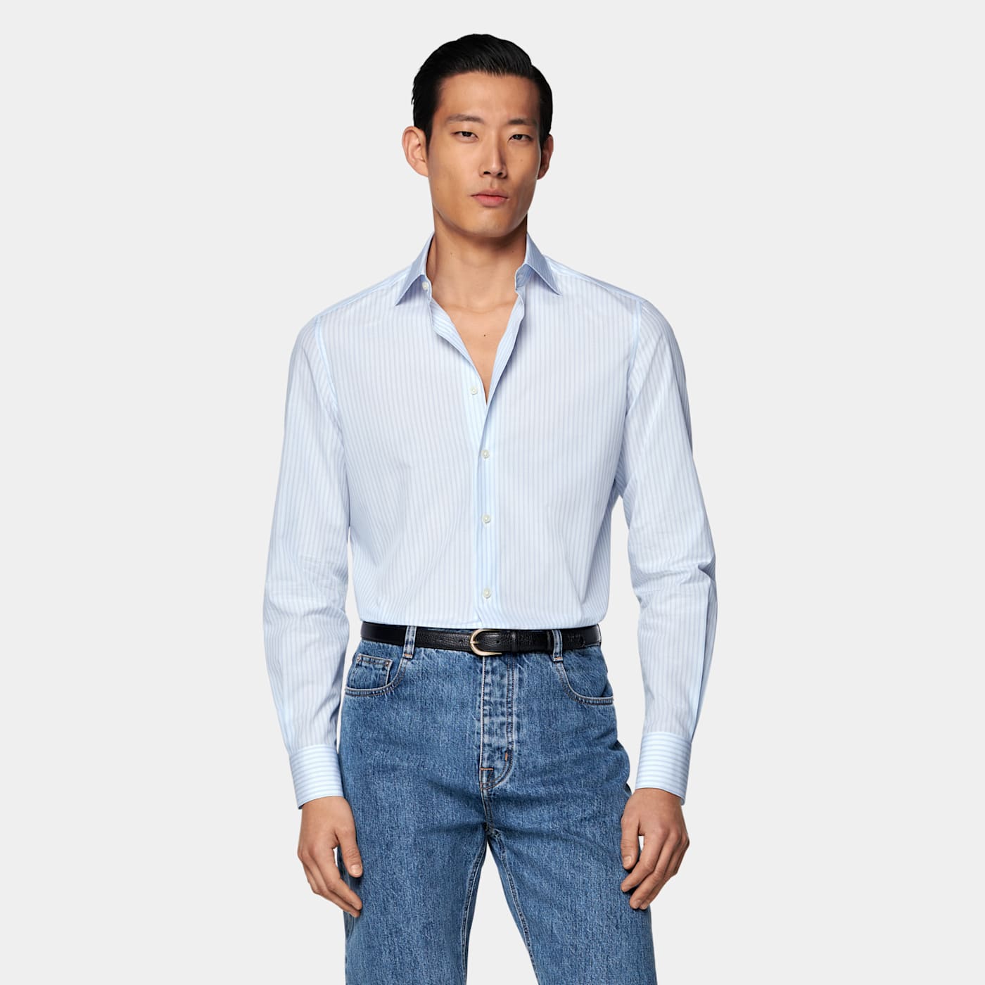 Suitsupply Light Blue Striped Widespread Collar Shirt