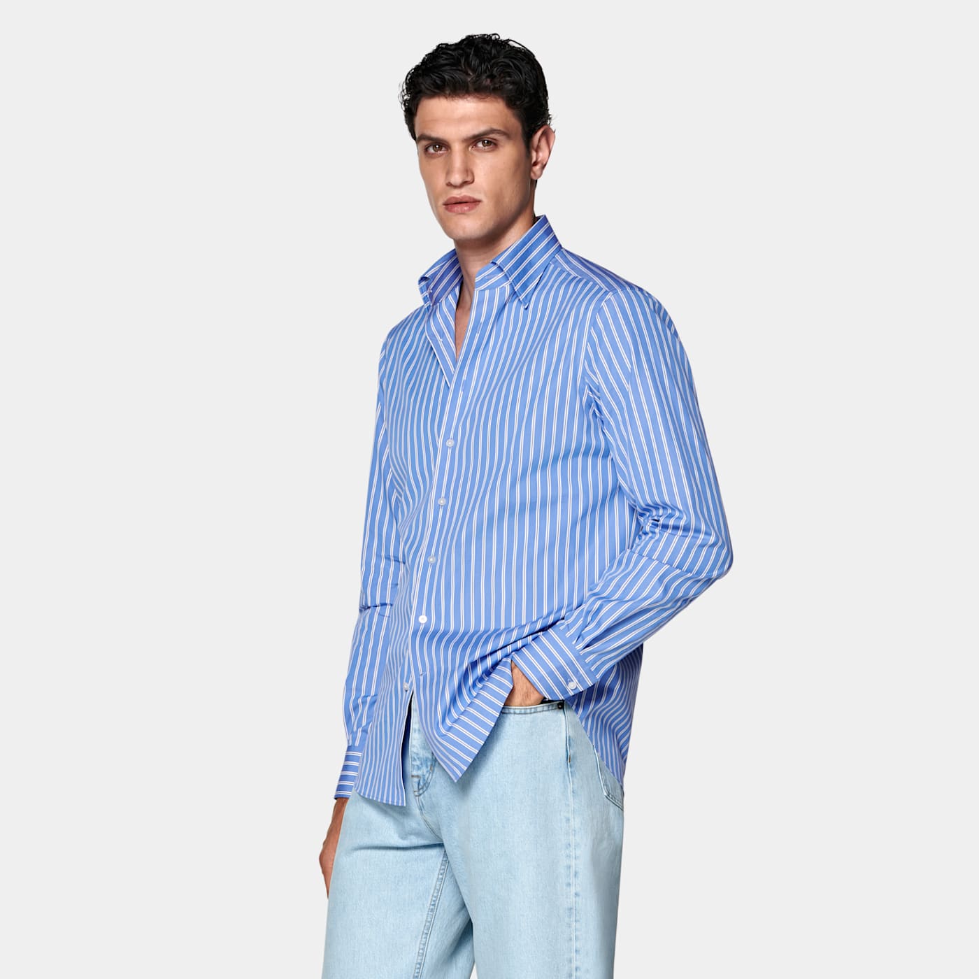 Suitsupply Blue Striped Point Collar Shirt
