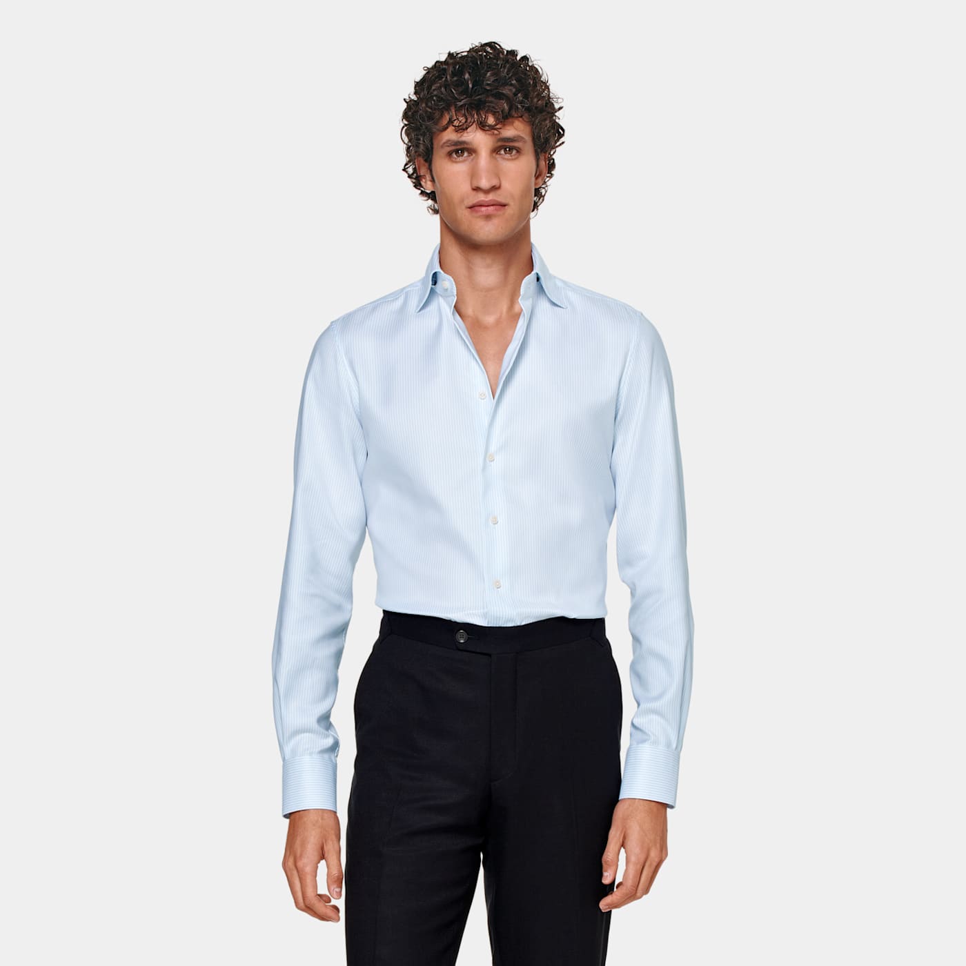 Suitsupply Light Blue Striped Widespread Collar Shirt