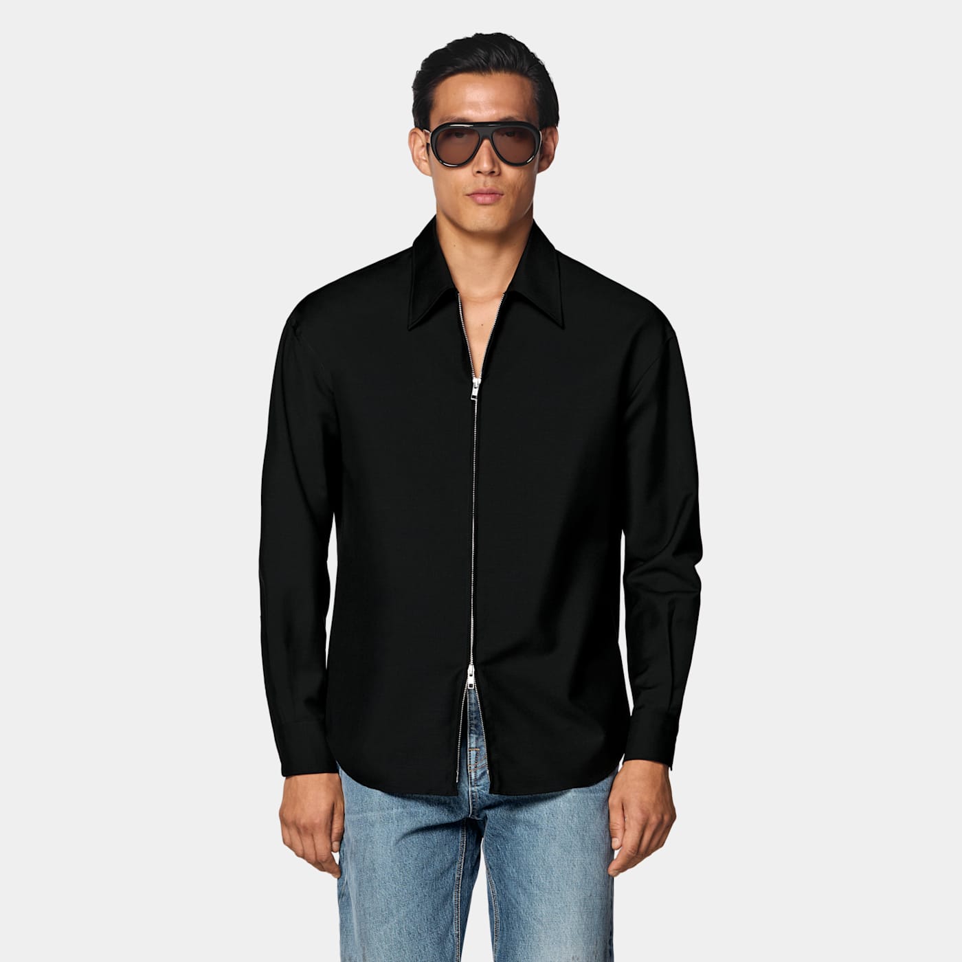 Suitsupply Black Wool Mohair Zip Overshirt