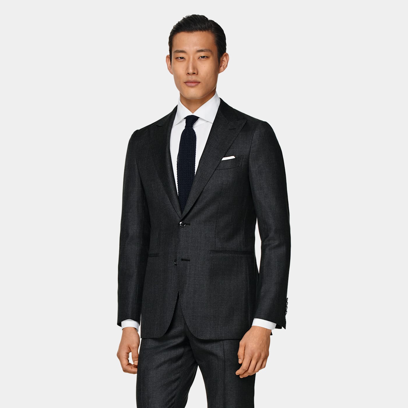 Suitsupply Dark Grey Checked Tailored Fit Havana Suit In Black