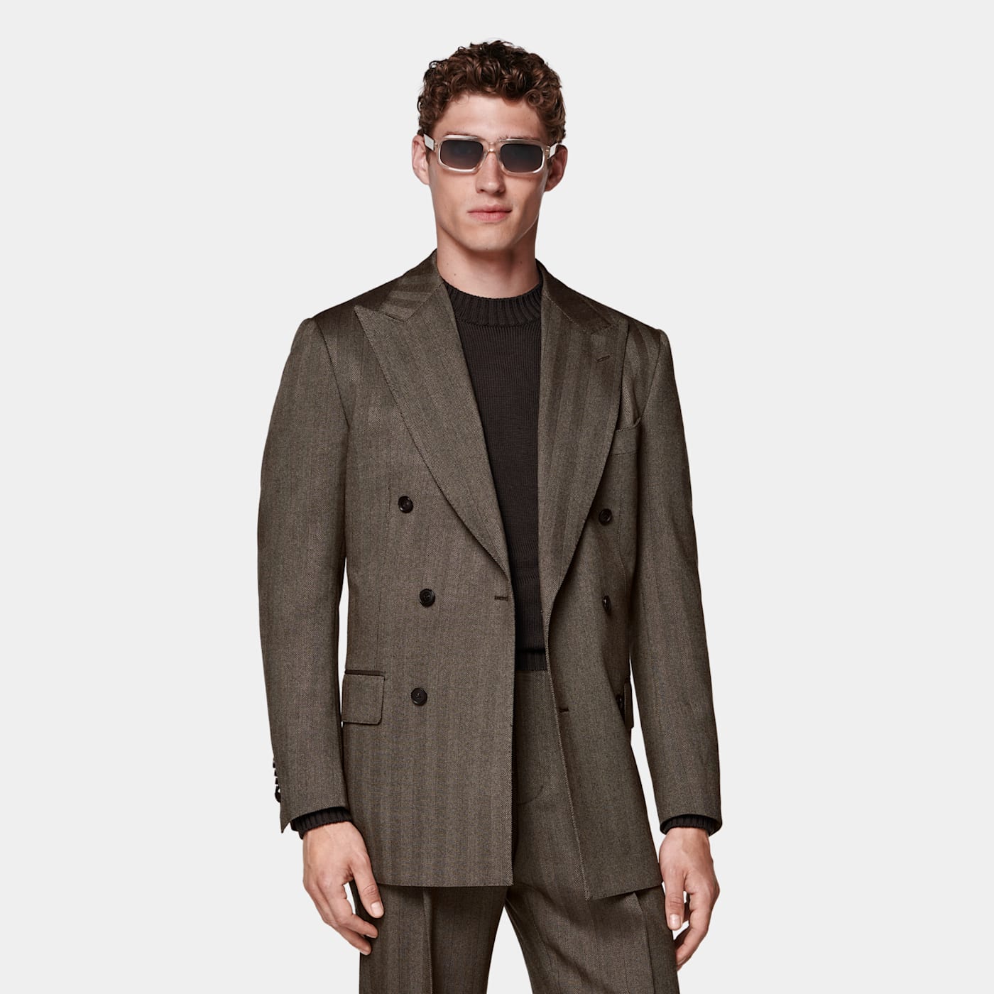 Suitsupply Mid Brown Herringbone Tailored Fit Milano Suit