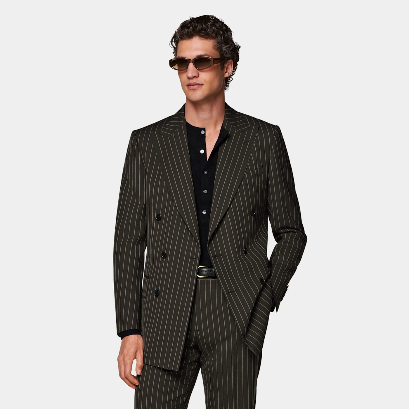 Suitsupply Dark Green Striped Tailored Fit Milano Suit