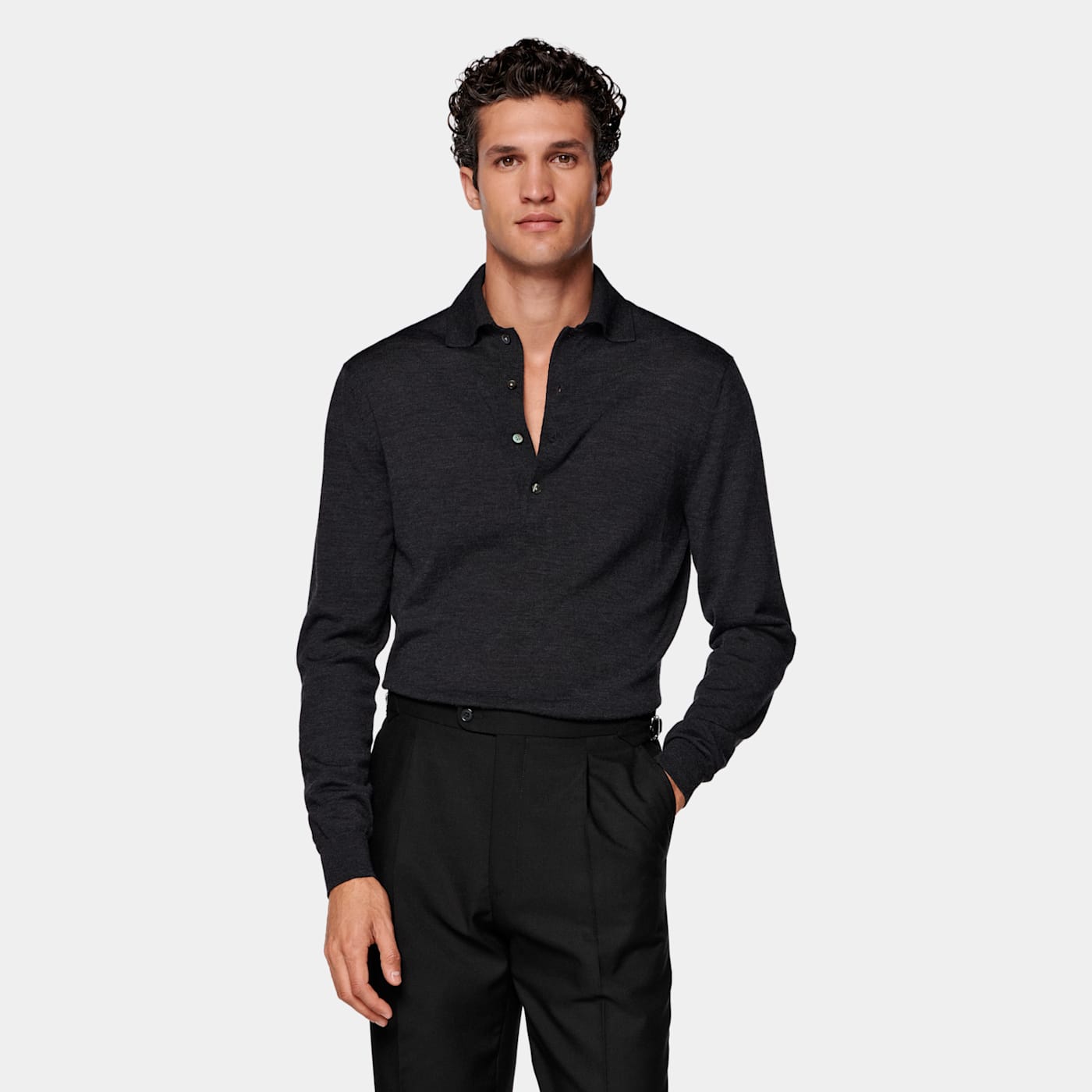 Suitsupply Black Wide Leg Tapered Suit Trousers