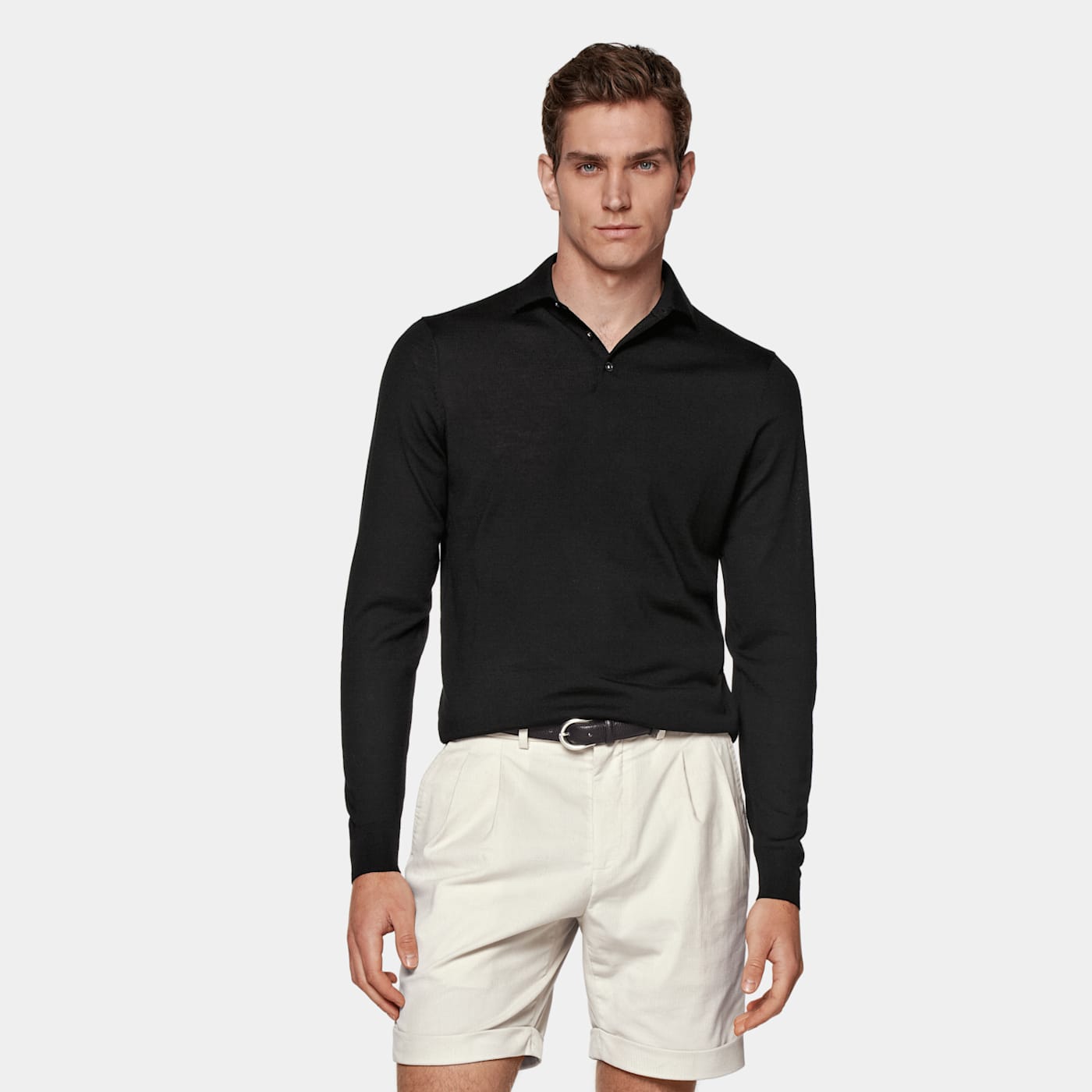 Shop Suitsupply Black Merino Long Sleeve Polo