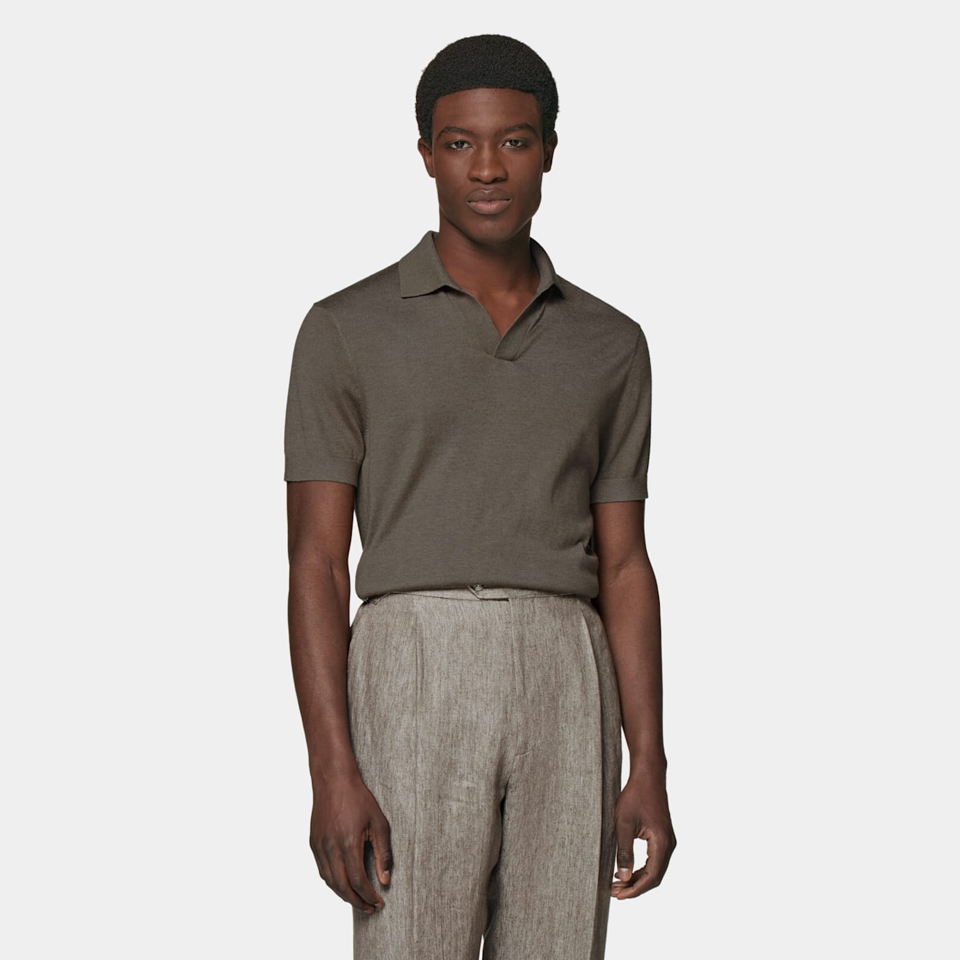 Suitsupply Taupe Buttonless Polo Shirt In Brown