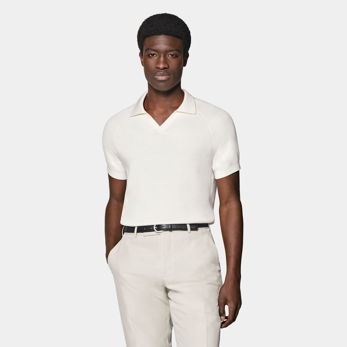 Suitsupply Off-white Ribbed Buttonless Polo