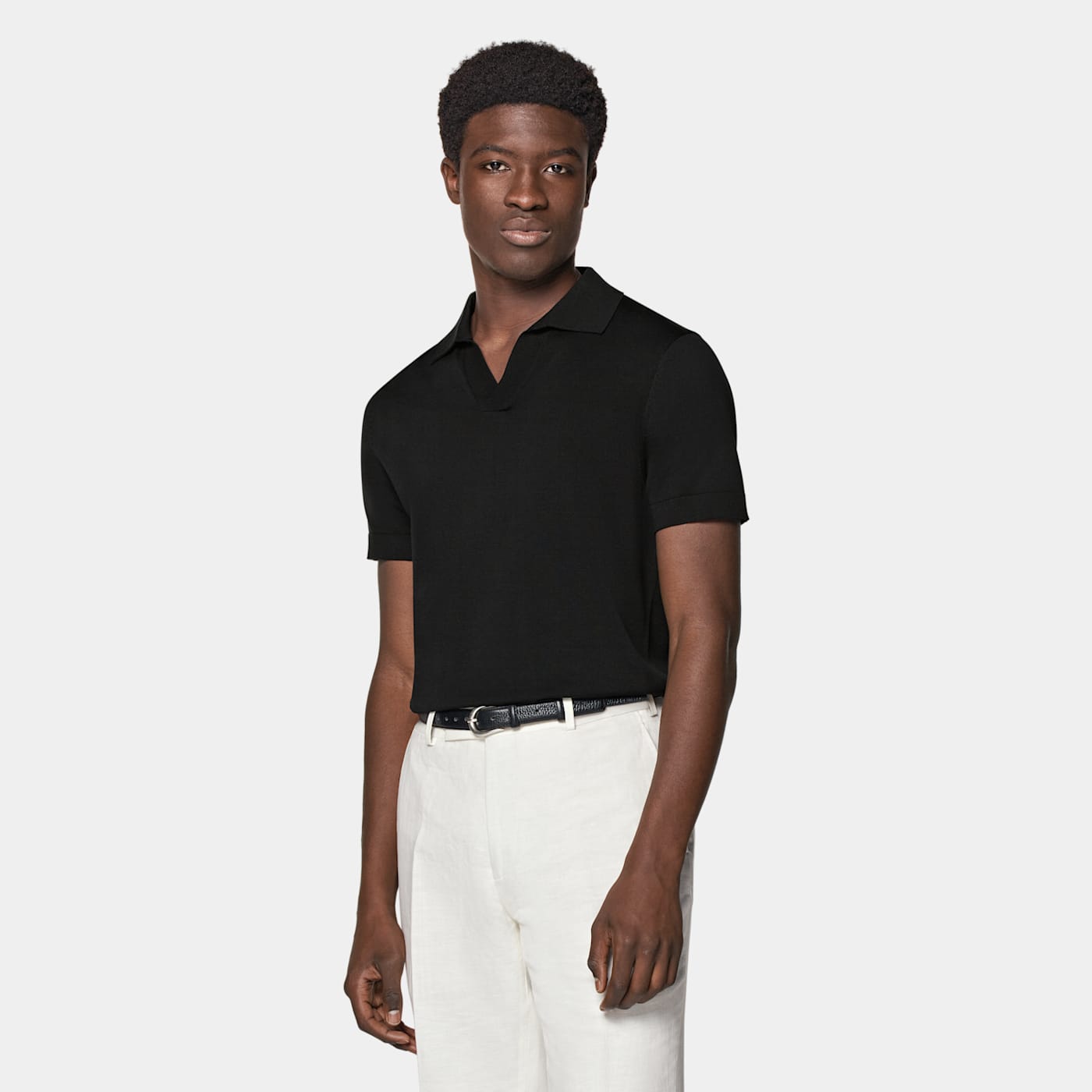 Suitsupply Black Buttonless Polo Shirt