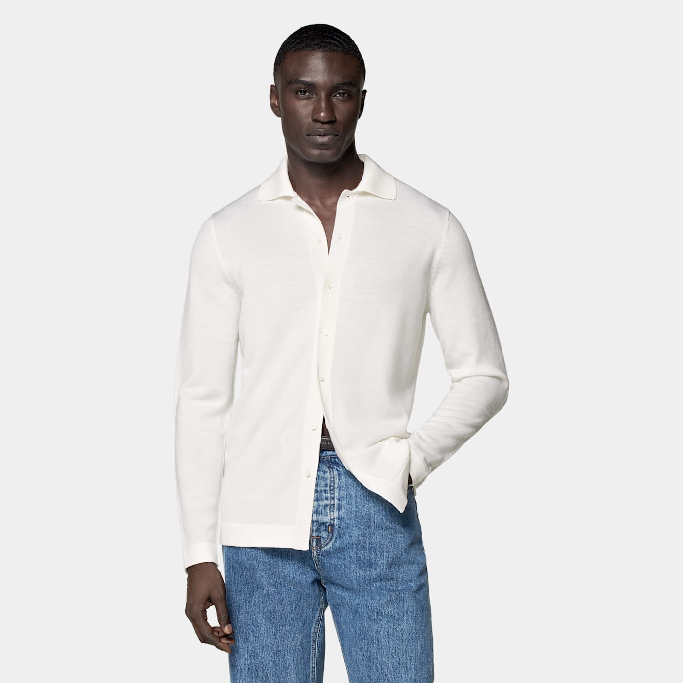 Suitsupply Off-white Merino Long Sleeve Polo Cardigan