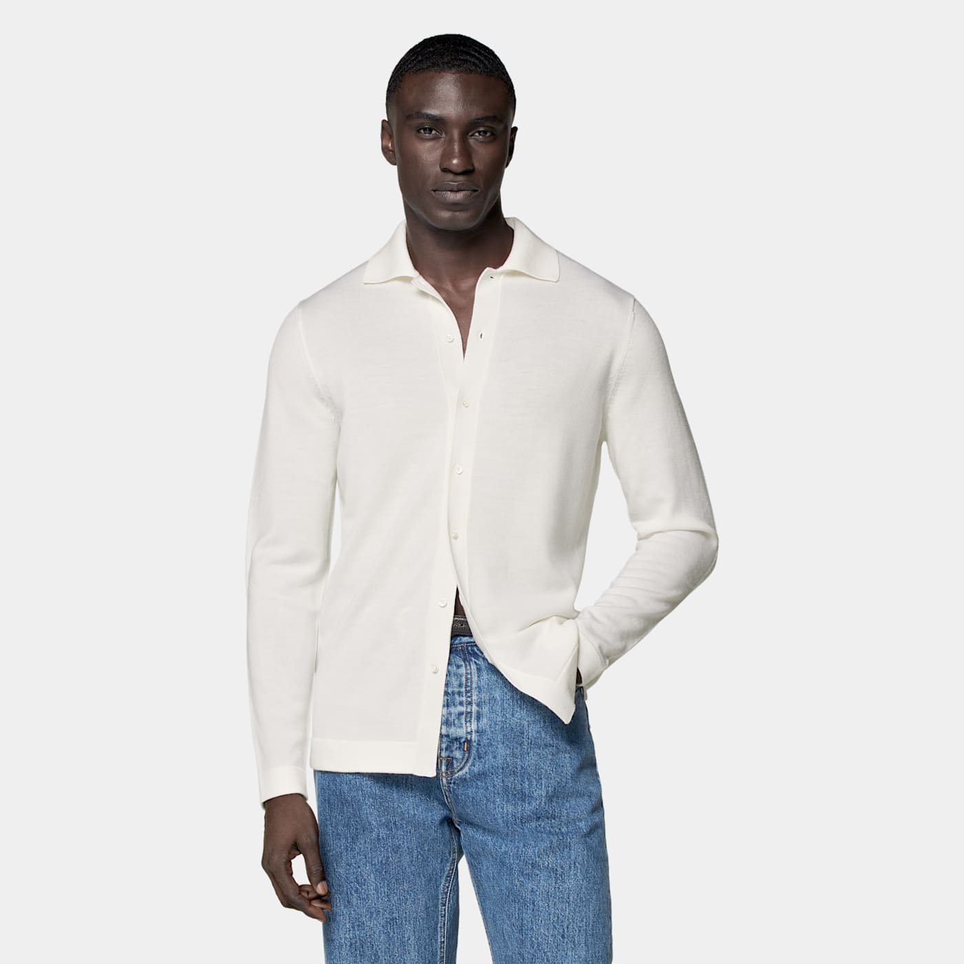 Suitsupply Off-white Long Sleeve Polo Cardigan In Neutral