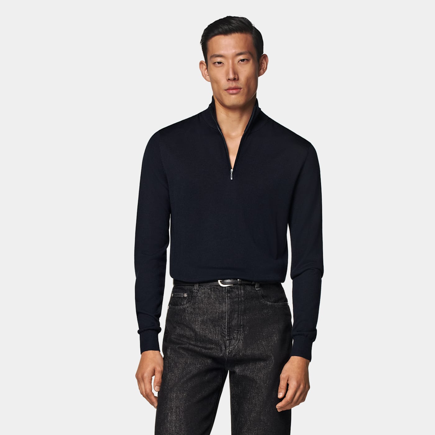 Suitsupply Pull Semi-zippé Merino Bleu Marine