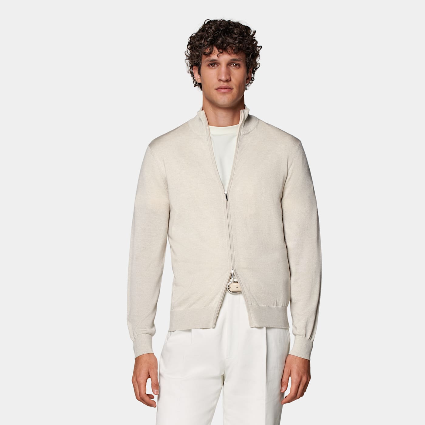 Suitsupply Sand Zip Cardigan In Neutral
