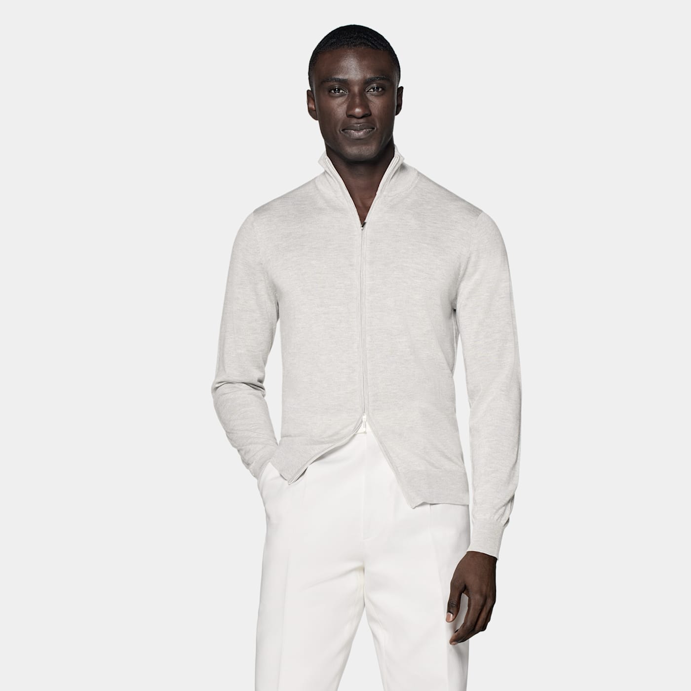 Suitsupply Light Grey Zip Cardigan In White