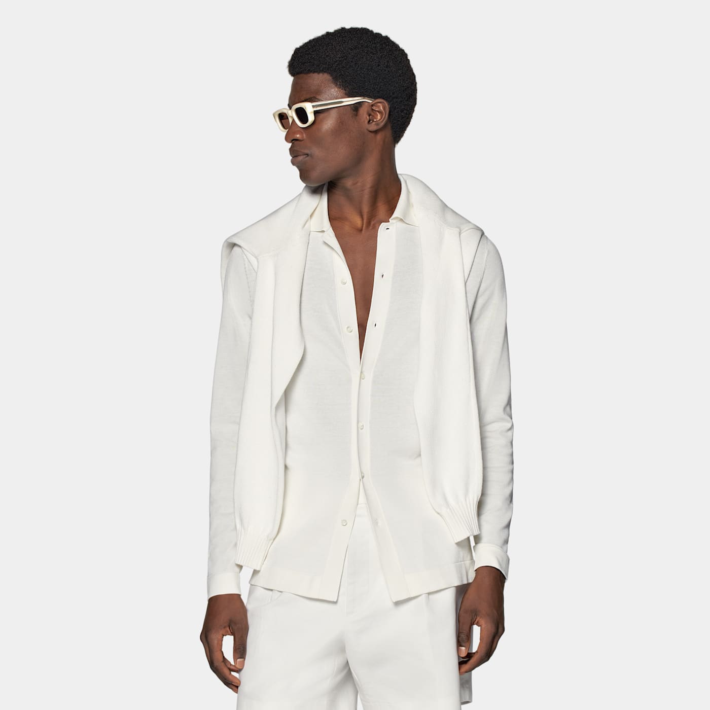 Shop Suitsupply Off-white Long Sleeve Polo Cardigan