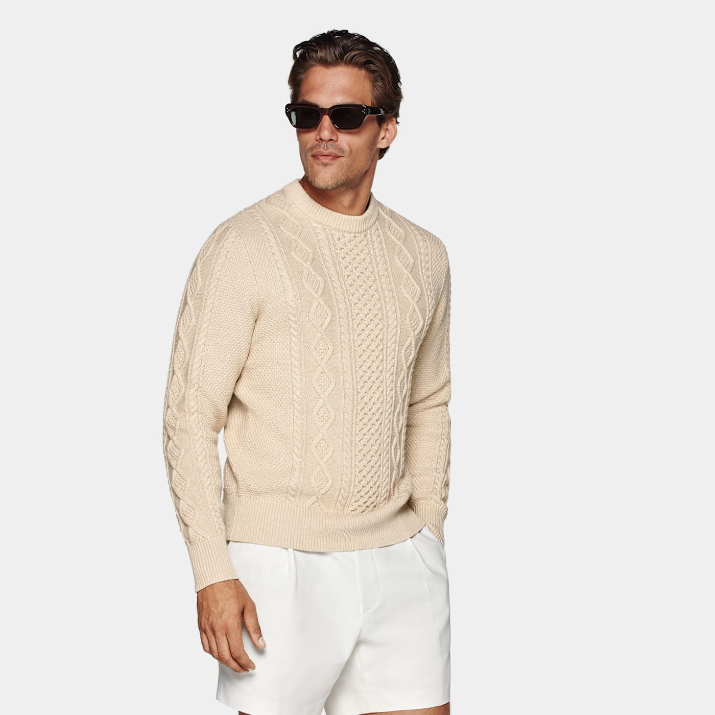 Suitsupply Light Brown Cable Crewneck In Neutral