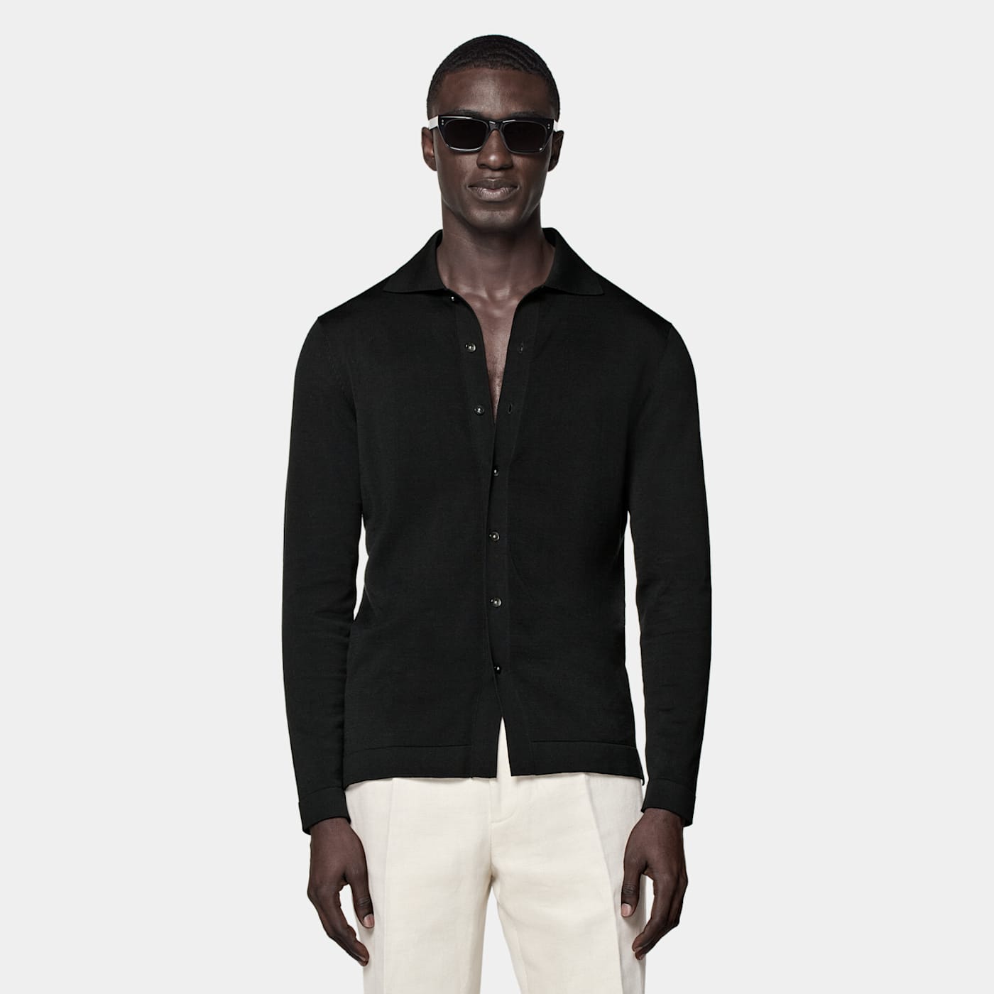 Suitsupply Black Long Sleeve Polo Cardigan In Gray
