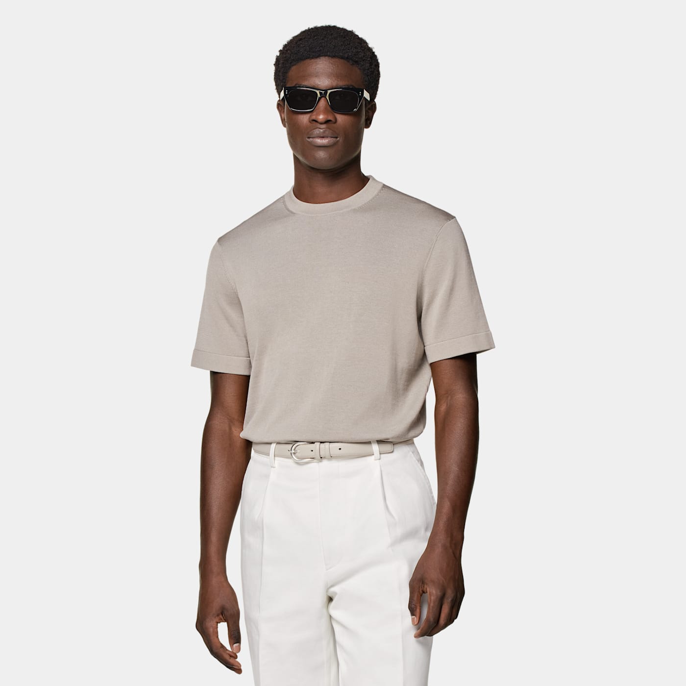 Suitsupply Light Taupe Short Sleeve Crewneck In Neutral