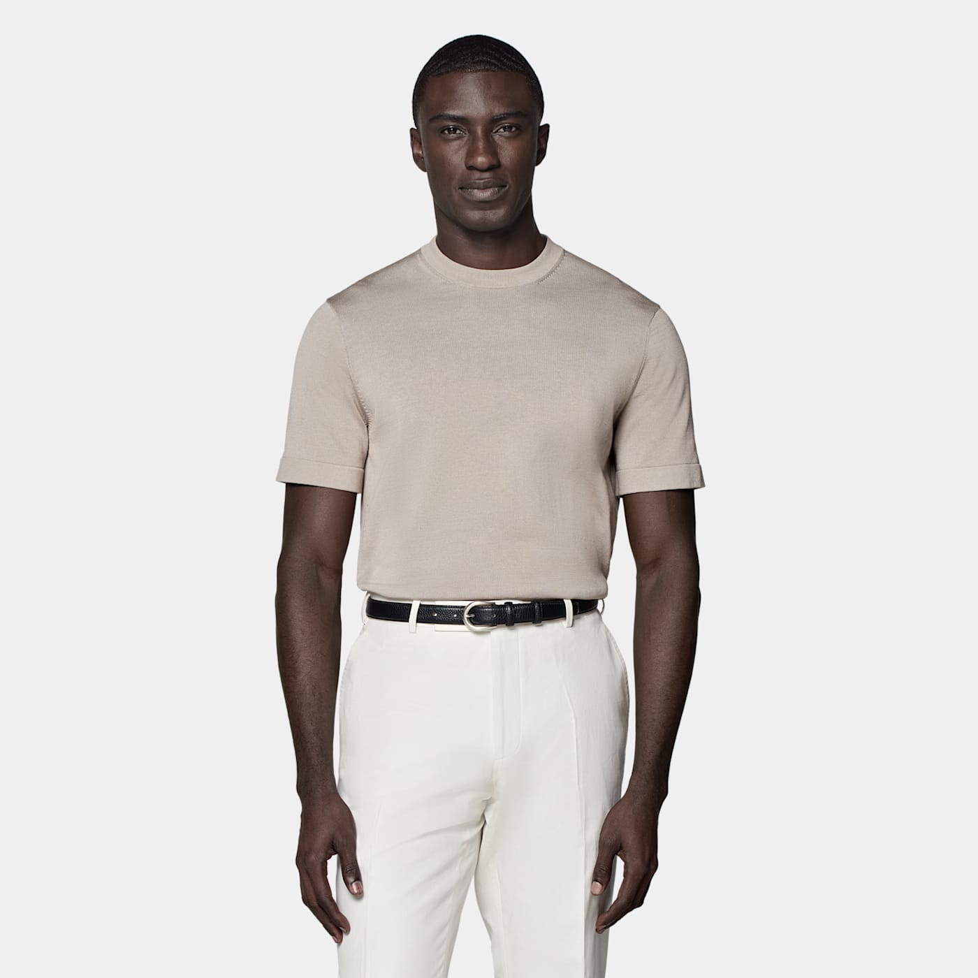 Suitsupply Light Taupe Short Sleeve Crewneck