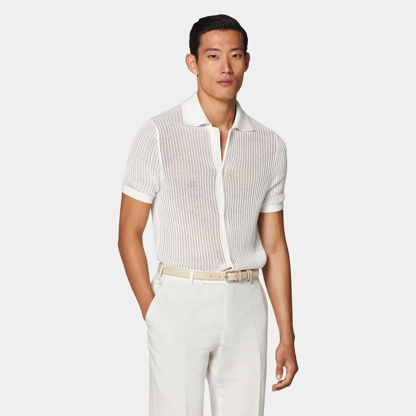 Suitsupply Off-white Crochet Polo Cardigan