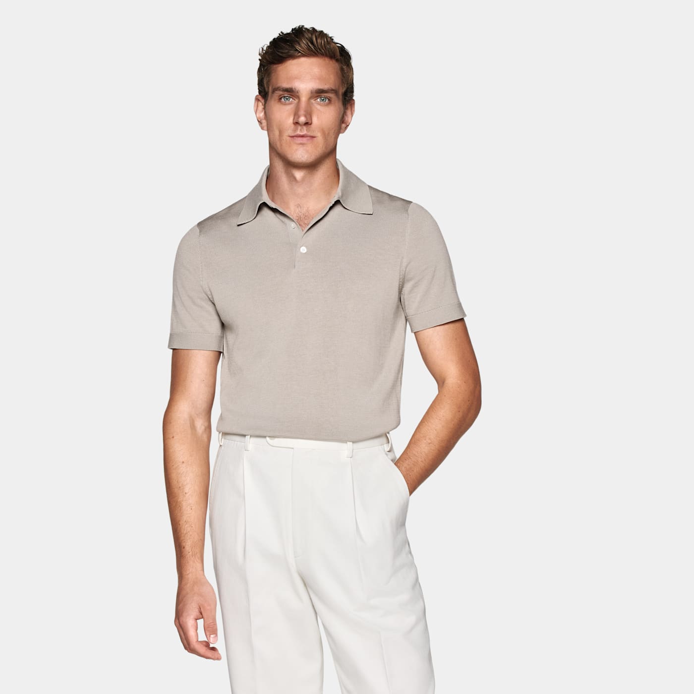 Suitsupply Light Taupe Polo Shirt In Metallic