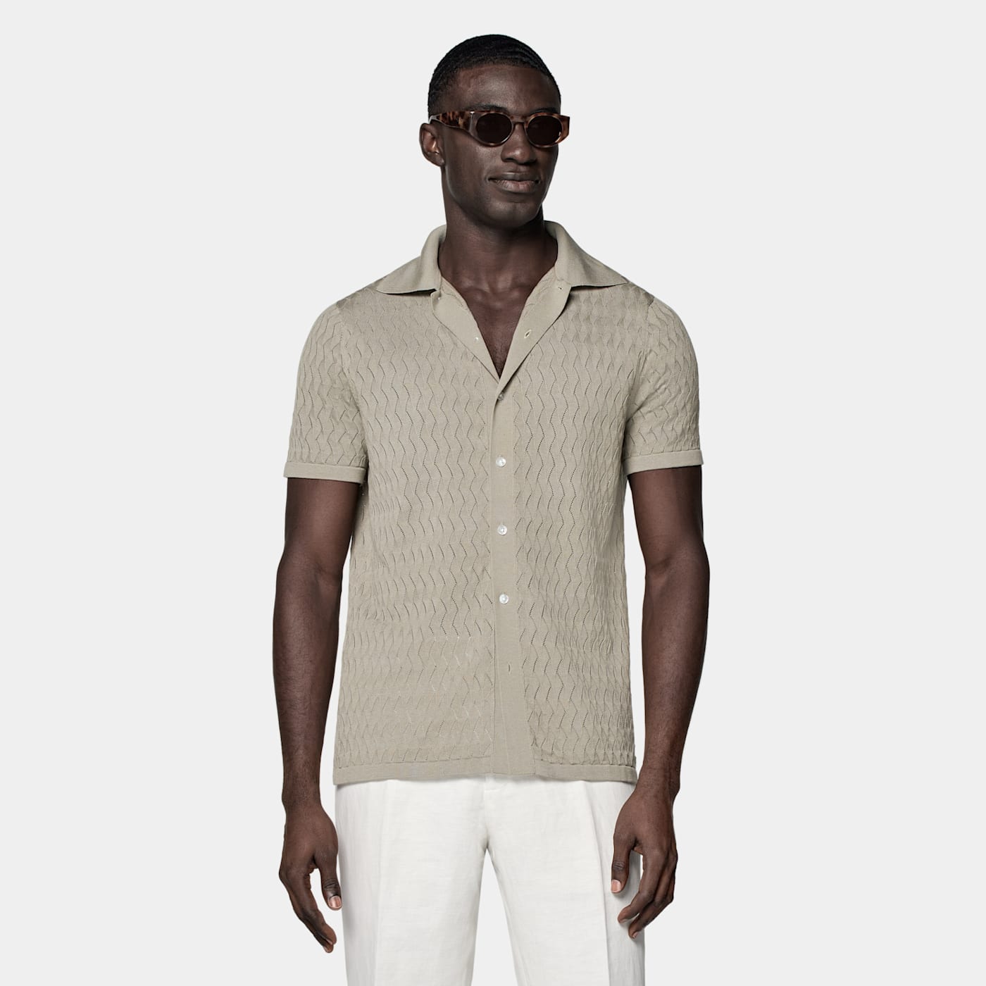 Suitsupply Light Green Jacquard Polo Cardigan In Gray